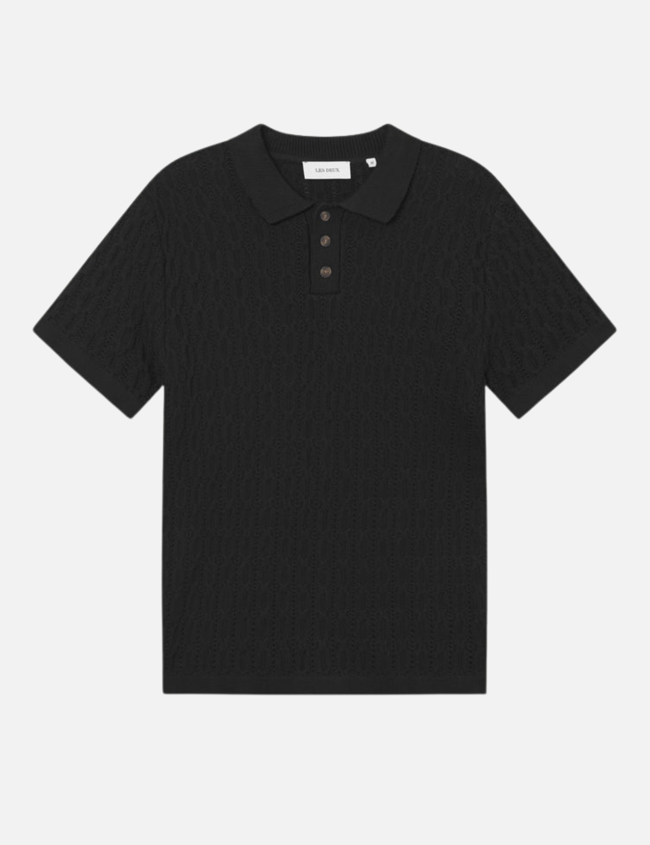 Les Deux Garrett Knitted Polo SS Short Sleeve Black Textured Knit Pattern Summer Knits Athens GA Georgia Kempt Menswear Store Near Me
