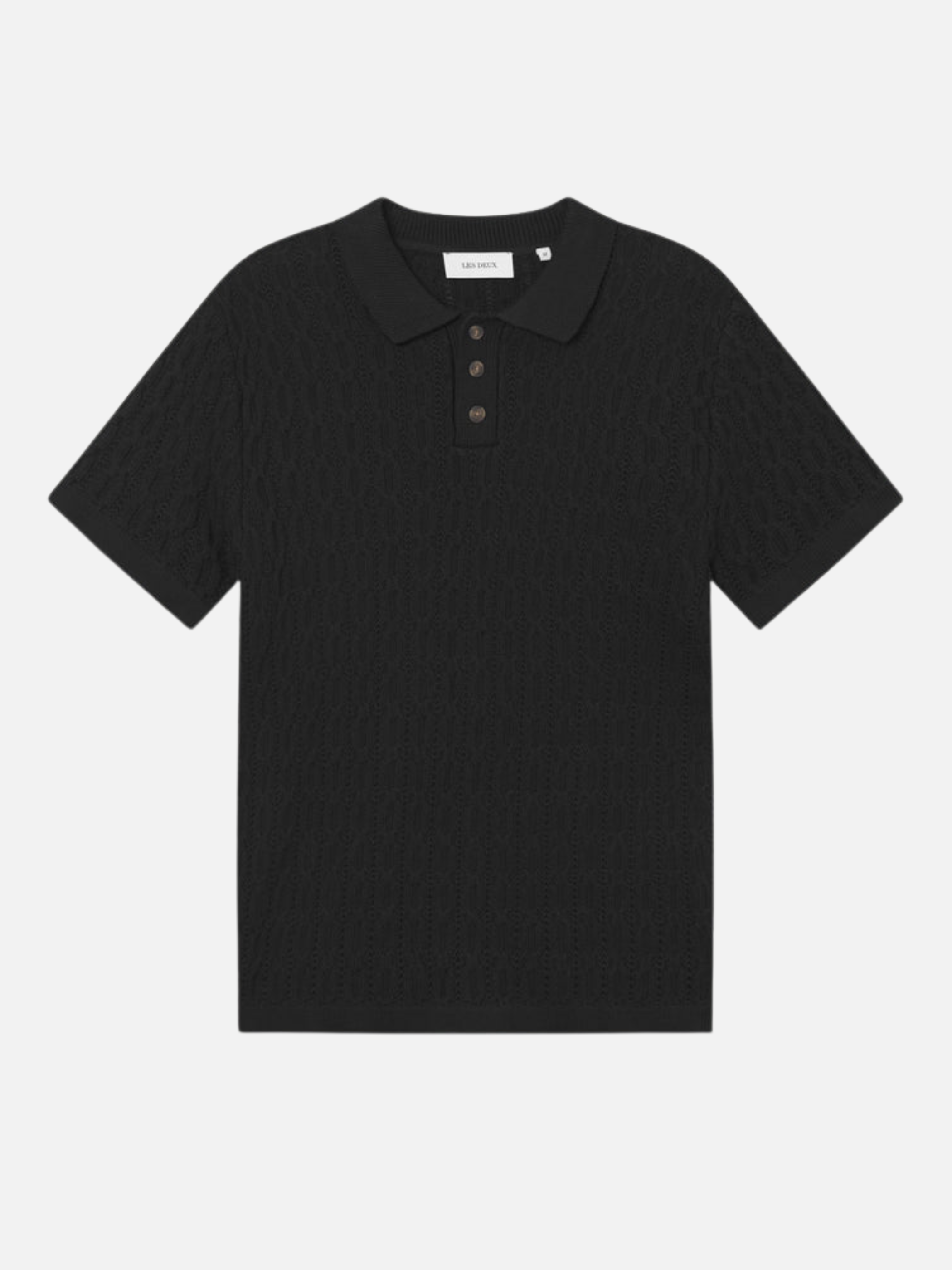 Les Deux Garrett Knitted Polo SS Short Sleeve Black Textured Knit Pattern Summer Knits Athens GA Georgia Kempt Menswear Store Near Me