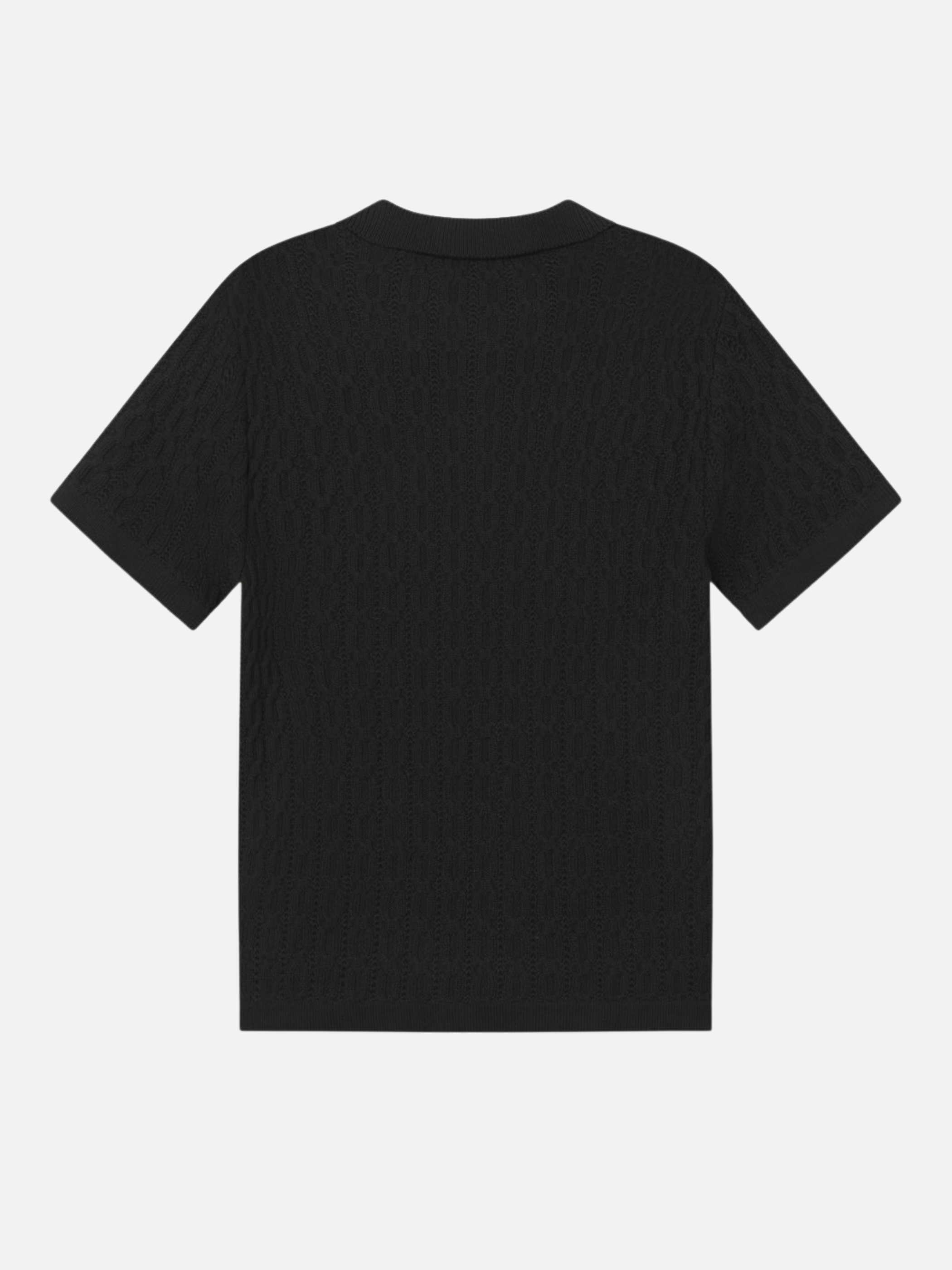 Les Deux Garrett Knitted Polo SS Short Sleeve Black Textured Knit Pattern Summer Knits Athens GA Georgia Kempt Menswear Store Near Me