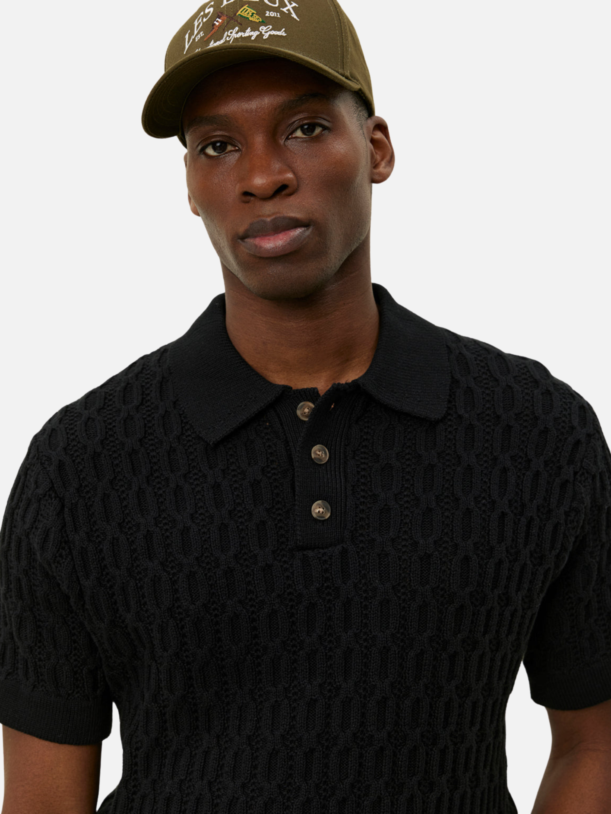 Les Deux Garrett Knitted Polo SS Short Sleeve Black Textured Knit Pattern Summer Knits Athens GA Georgia Kempt Menswear Store Near Me