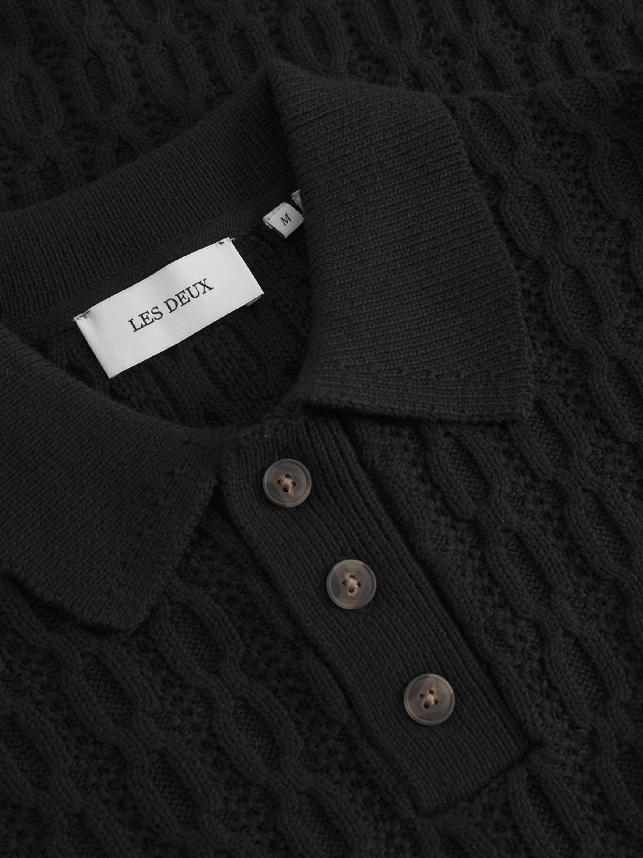 Les Deux Garrett Knitted Polo SS Short Sleeve Black Textured Knit Pattern Summer Knits Athens GA Georgia Kempt Menswear Store Near Me