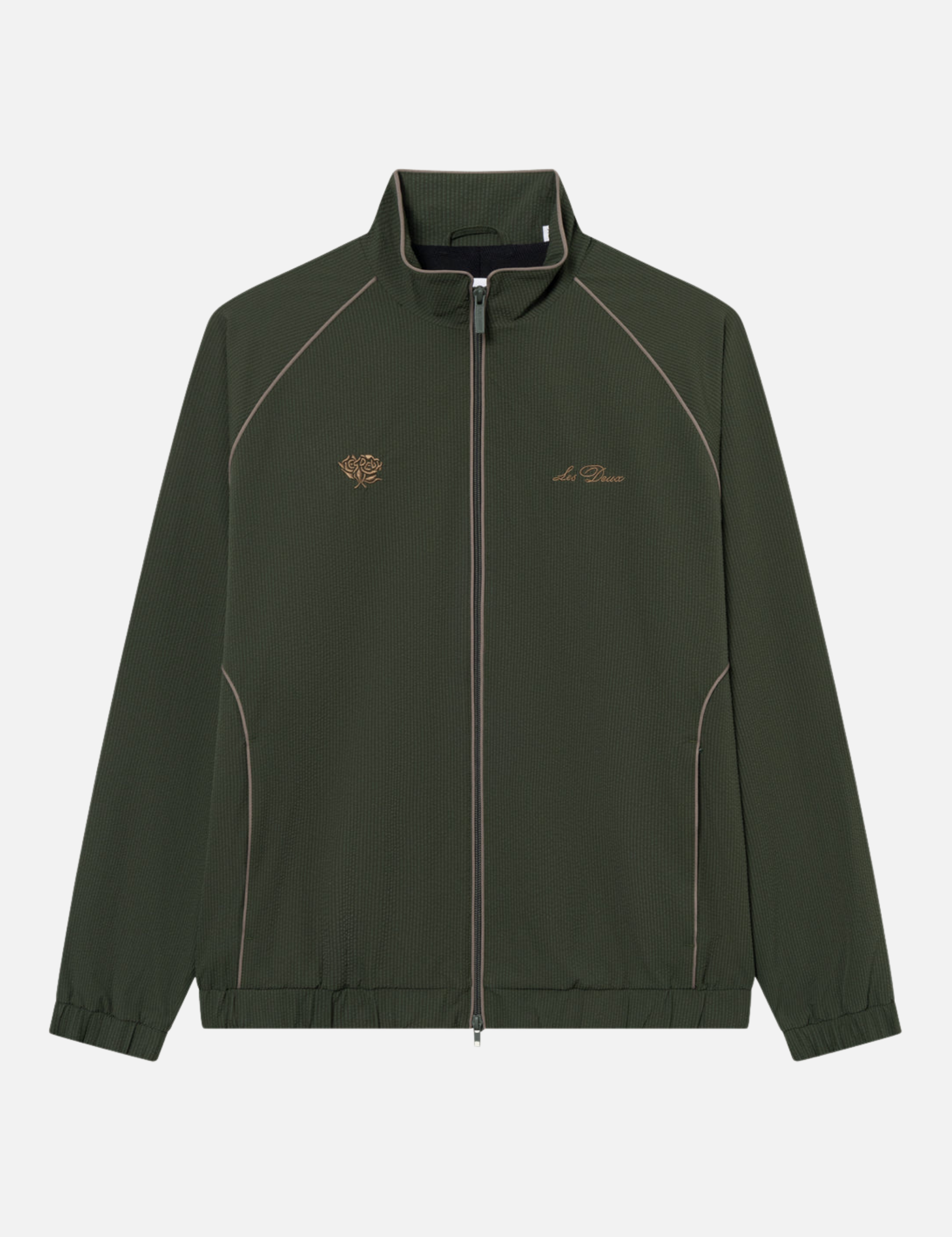 Les Deux Jack Seersucker Track Jacket Sporty Sports Inspired Jackets for Men Vintage Retro Top Fall Winter Men’s Outerwear Duffel Bag Green Yellow Trim Detail Athens GA Georgia Kempt Menswear Store Near Me