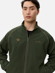 Les Deux Jack Seersucker Track Jacket Sporty Sports Inspired Jackets for Men Vintage Retro Top Fall Winter Men’s Outerwear Duffel Bag Green Yellow Trim Detail Athens GA Georgia Kempt Menswear Store Near Me