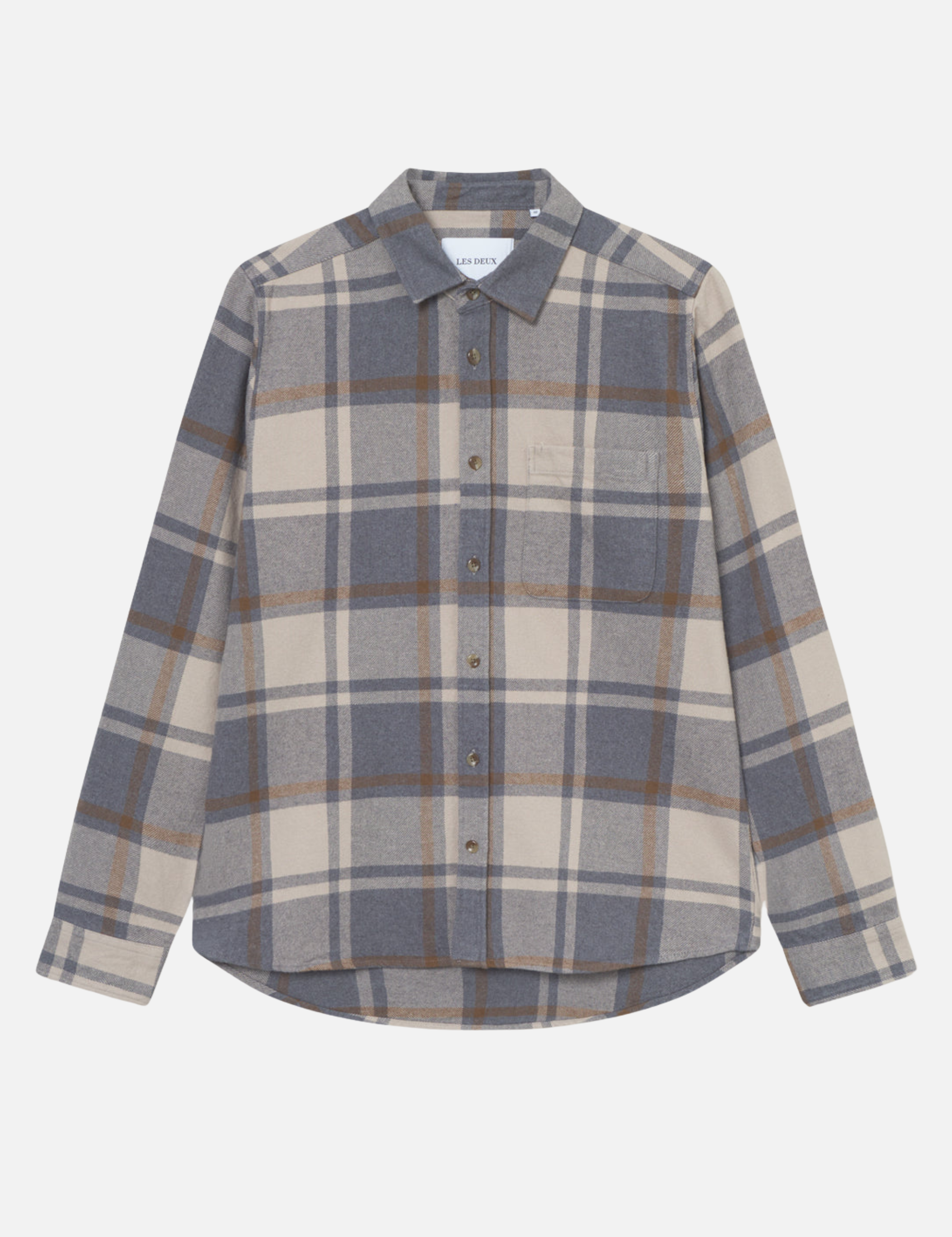 Les Deux Jeremy Check Flannel Shirt LS Long Sleeve Collared Button Up Paid Grey Melange Fall Winter Men’s Tops Athens GA Georgia Kempt Menswear Store Near Me