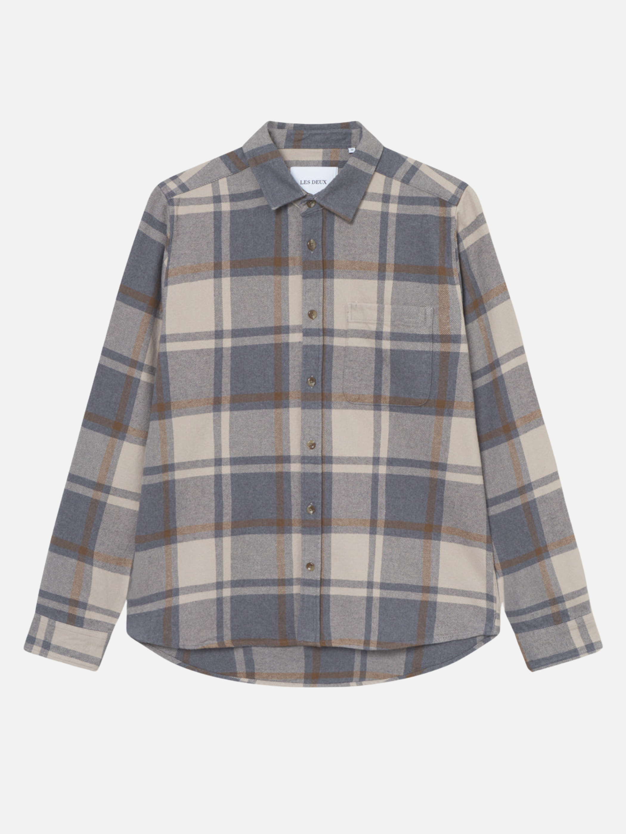 Les Deux Jeremy Check Flannel Shirt LS Long Sleeve Collared Button Up Paid Grey Melange Fall Winter Men’s Tops Athens GA Georgia Kempt Menswear Store Near Me