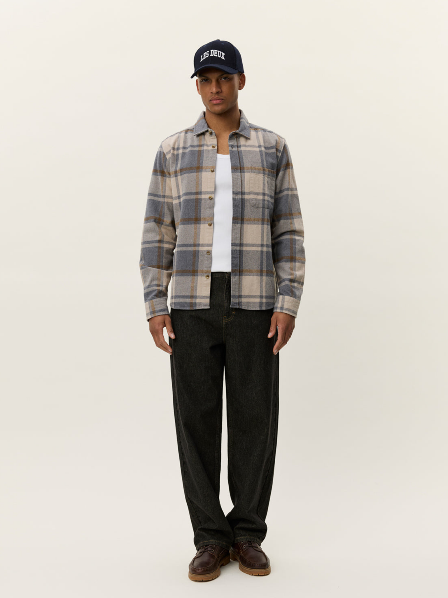 Les Deux Jeremy Check Flannel Shirt LS Long Sleeve Collared Button Up Paid Grey Melange Fall Winter Men’s Tops Athens GA Georgia Kempt Menswear Store Near Me