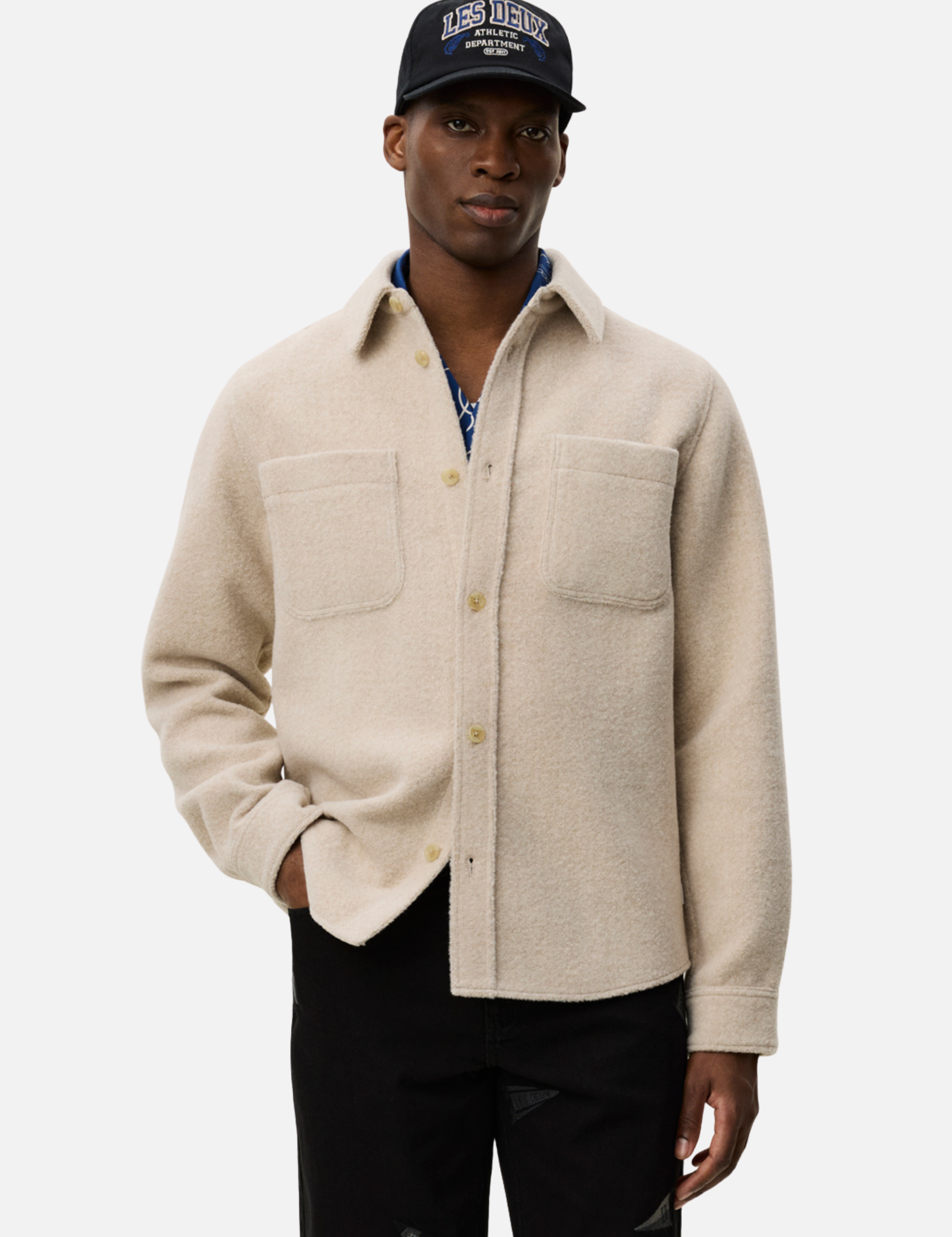 Les Deux Lennon Bouclé Overshirt Collared LS Long Sleeve Outerwear Cream Ivory White Button Up Tops for Men Men’s Tops Athens GA Georgia Kempt Menswear Store Near Me