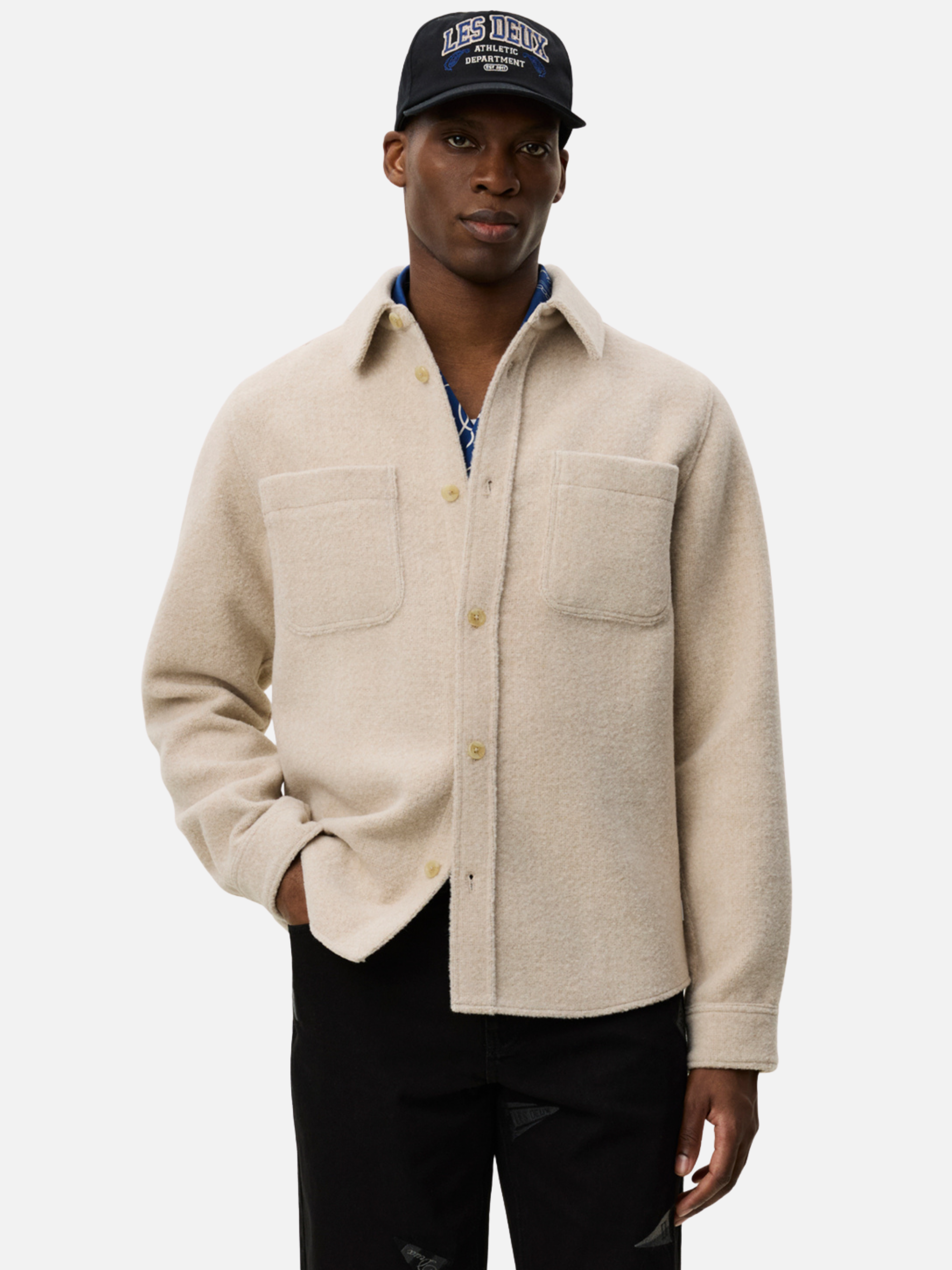 Les Deux Lennon Bouclé Overshirt Collared LS Long Sleeve Outerwear Cream Ivory White Button Up Tops for Men Men’s Tops Athens GA Georgia Kempt Menswear Store Near Me