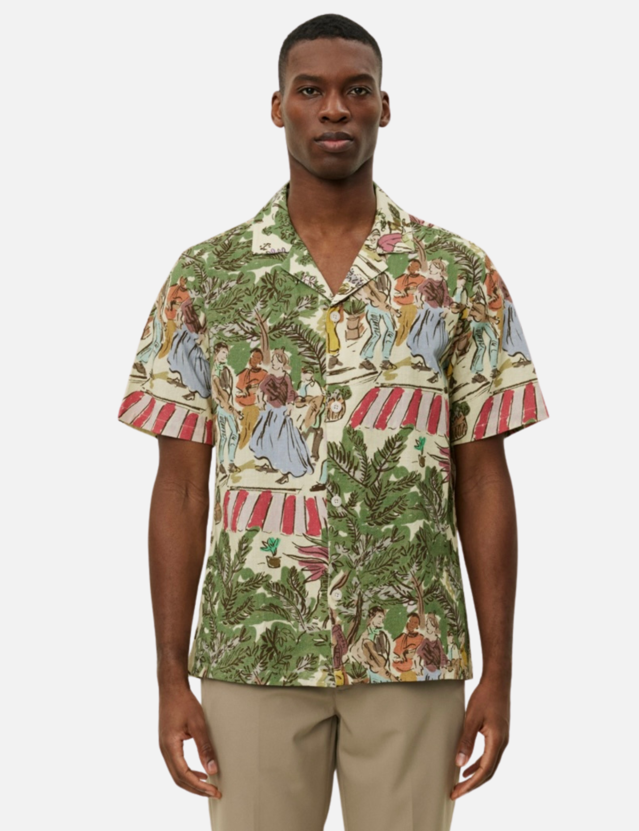 Les Deux Lukas AOP Dancing Shirt SS Short Sleeve Printed Top Unique Pattern Oil Green Summer Men’s Tops for Men Athens GA Georgia Kempt Menswear Store Near Me