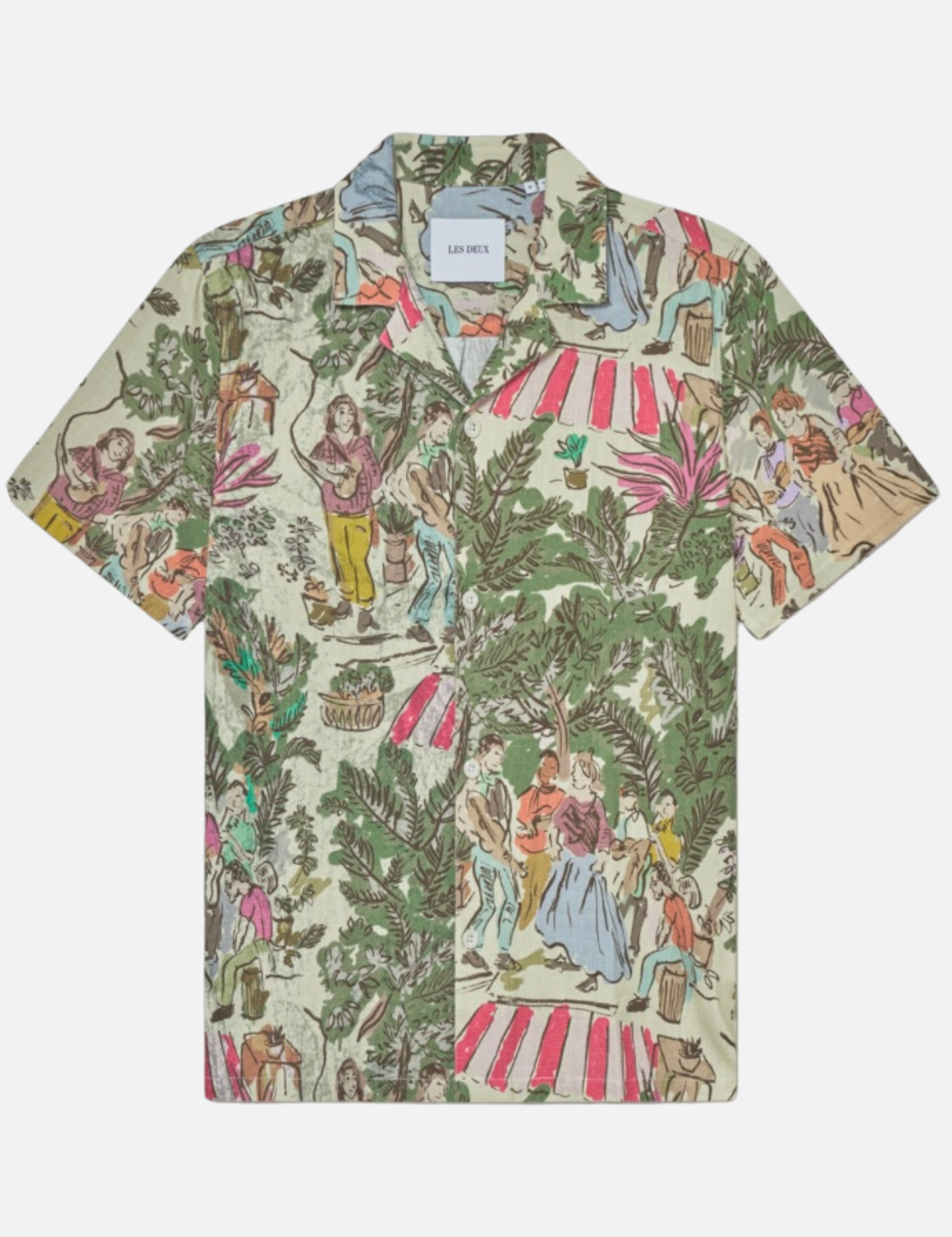 Les Deux Lukas AOP Dancing Shirt SS Short Sleeve Printed Top Unique Pattern Oil Green Summer Men’s Tops for Men Athens GA Georgia Kempt Menswear Store Near Me