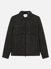 Les Deux Marseille Herringbone Wool Jacket Zip Up Outerwear Four Front Pockets Collared Zipped Jackets for Men Men’s Fall Winter Tops Duffel Bag Green Design Athens GA Georgia Kempt Menswear Store Near Me