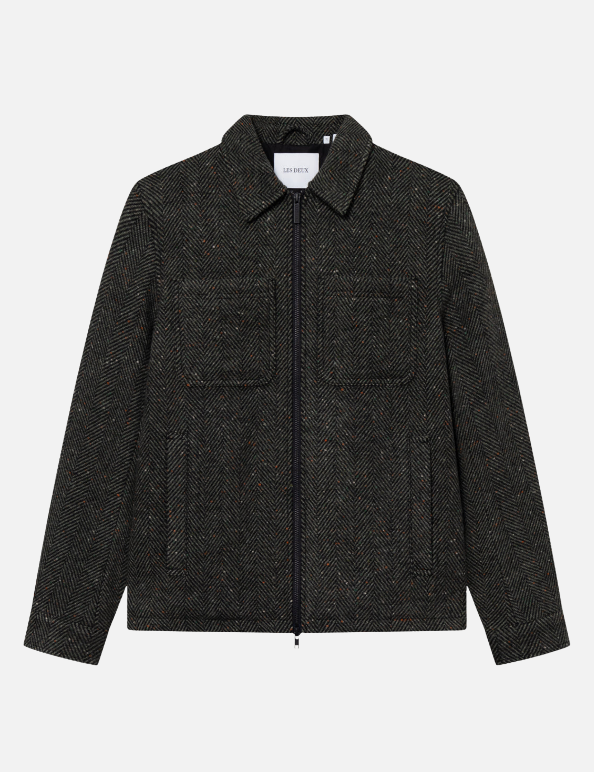 Les Deux Marseille Herringbone Wool Jacket Zip Up Outerwear Four Front Pockets Collared Zipped Jackets for Men Men’s Fall Winter Tops Duffel Bag Green Design Athens GA Georgia Kempt Menswear Store Near Me