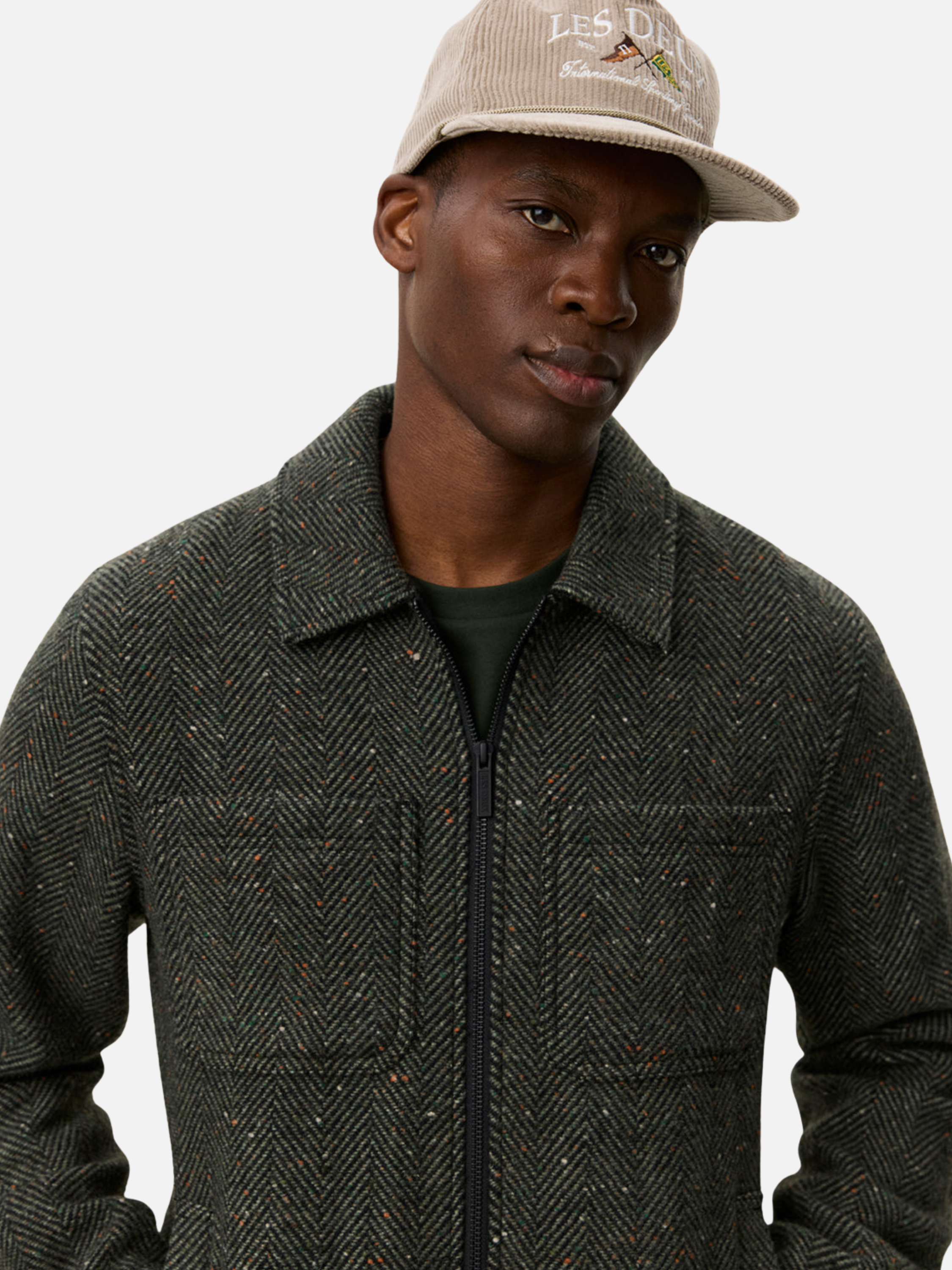 Les Deux Marseille Herringbone Wool Jacket Zip Up Outerwear Four Front Pockets Collared Zipped Jackets for Men Men’s Fall Winter Tops Duffel Bag Green Design Athens GA Georgia Kempt Menswear Store Near Me