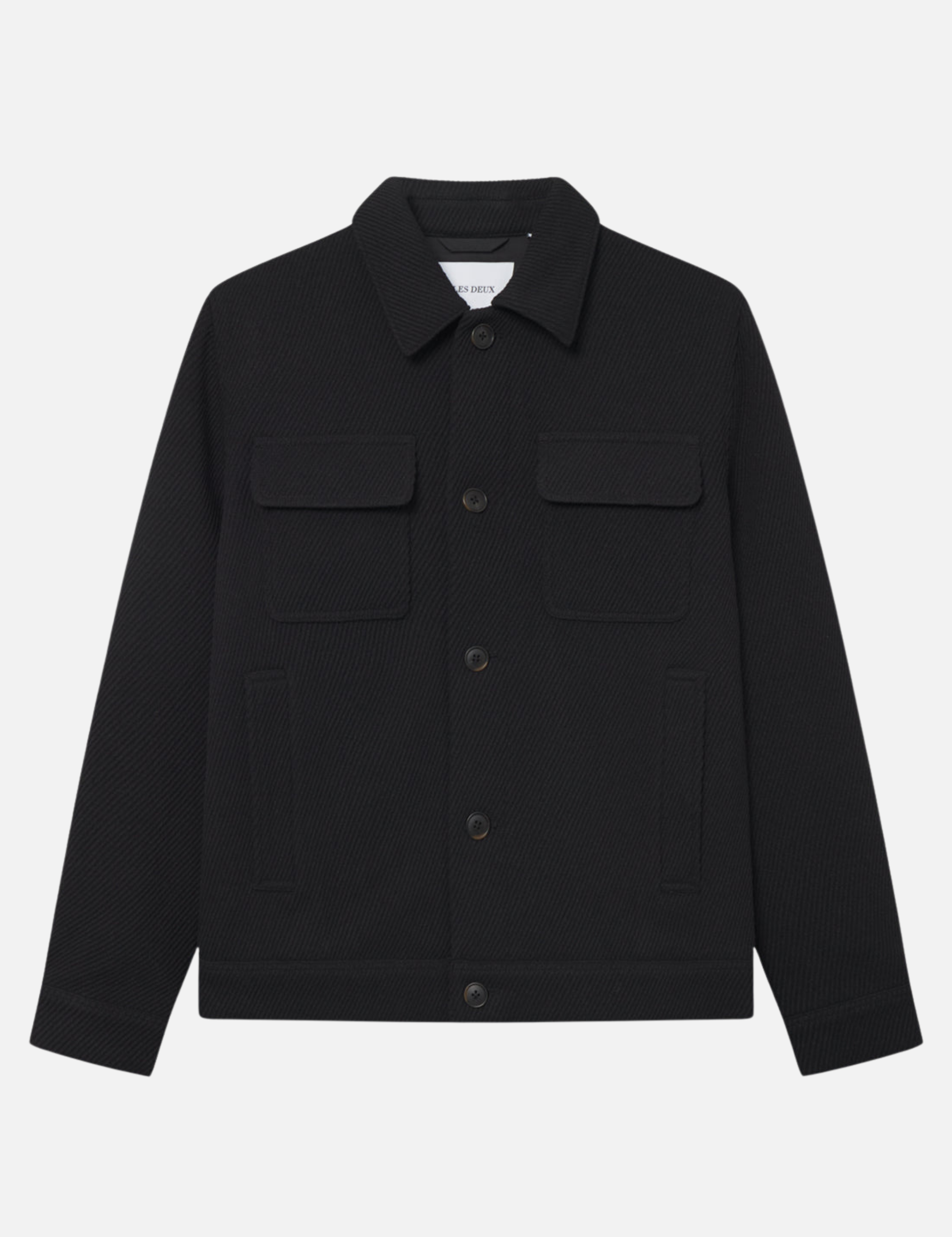 Les Deux Nash Twill Wool Jacket Black Texture Collared Button Up Front Pocket Winter Fall Men’s Outerwear Tops for Men Athens GA Georgia Kempt Menswear Store Near Me