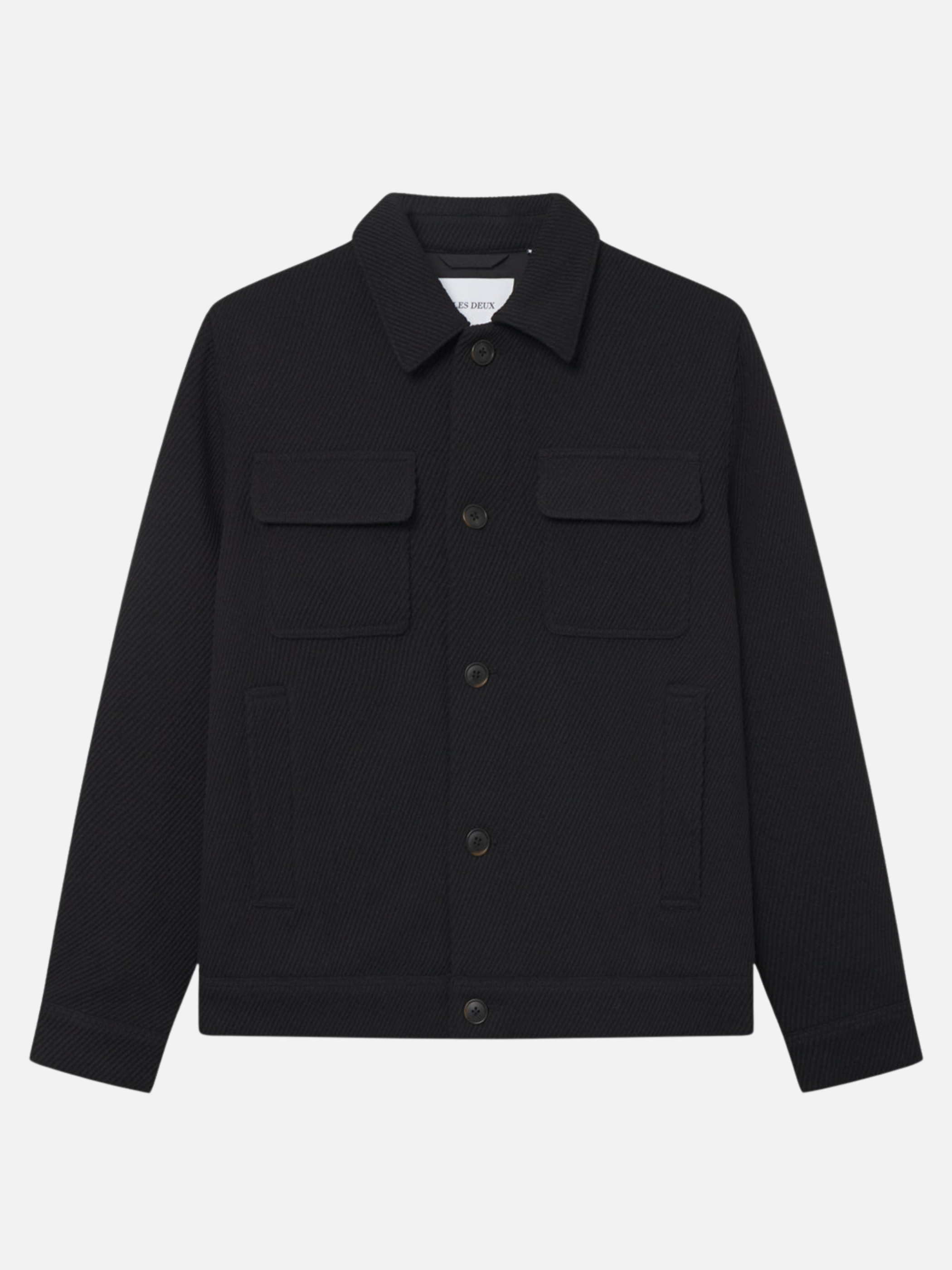 Les Deux Nash Twill Wool Jacket Black Texture Collared Button Up Front Pocket Winter Fall Men’s Outerwear Tops for Men Athens GA Georgia Kempt Menswear Store Near Me