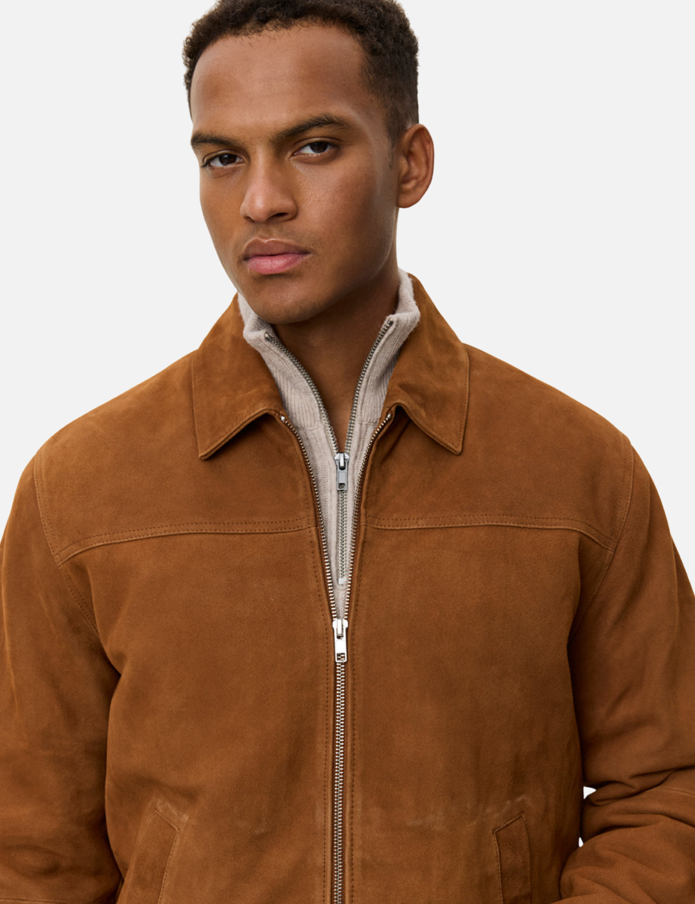 Les Deux Nyle Suede Coach Jacket Brown   Zip Up Jackets Front Pockets Collared Men’s Fall Winter Outerwear Athens GA Georgia Kempt Menswear Store Near Me