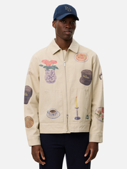 Les Deux Robert AOP All Over Print Twill Zip Up Jacket Artsy Art Design Oyster Gray White Unique Print Men’s Jackets Outerwear for Fall Winter for Men Athens GA Georgia Kempt Menswear Store Near Me