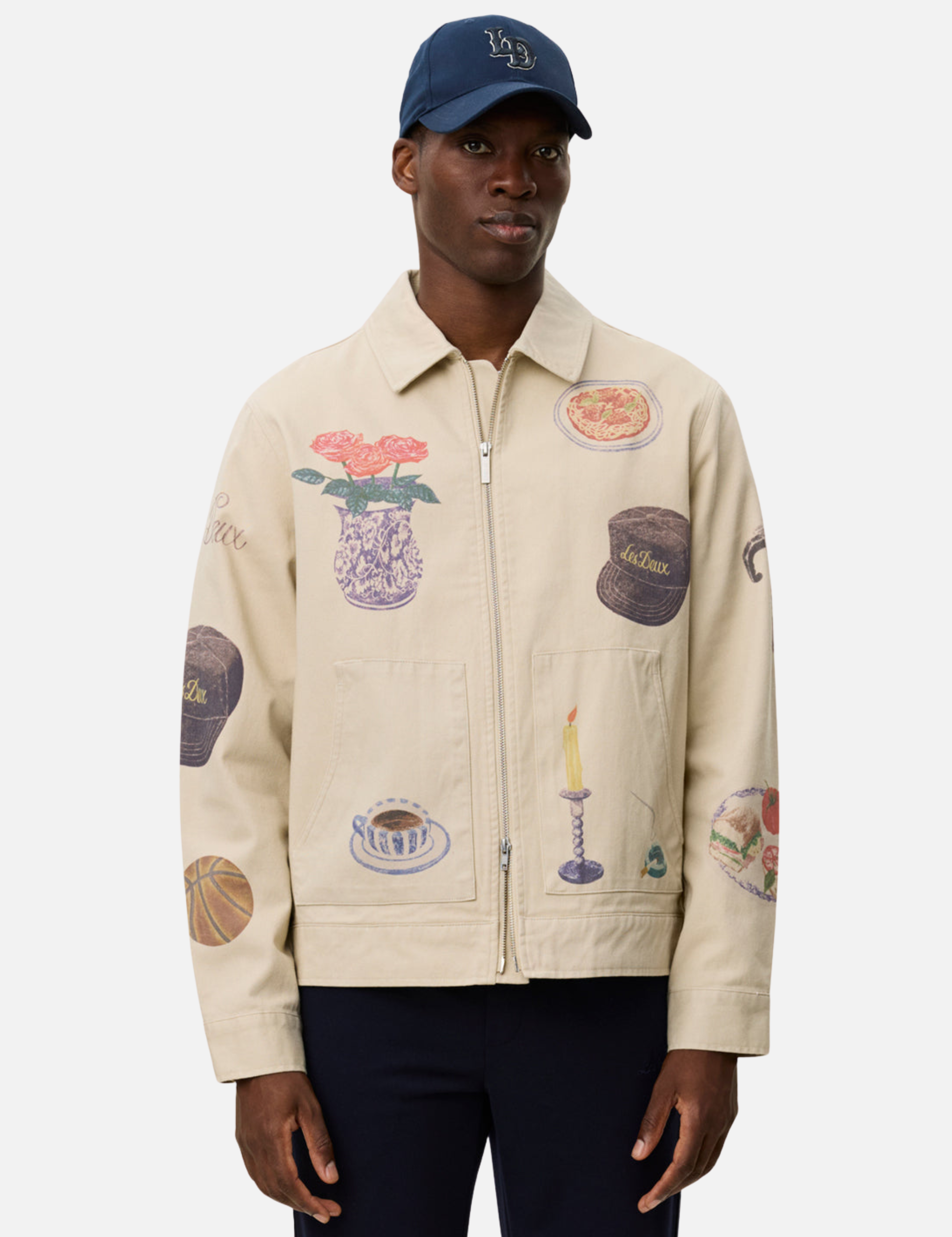 Les Deux Robert AOP All Over Print Twill Zip Up Jacket Artsy Art Design Oyster Gray White Unique Print Men’s Jackets Outerwear for Fall Winter for Men Athens GA Georgia Kempt Menswear Store Near Me