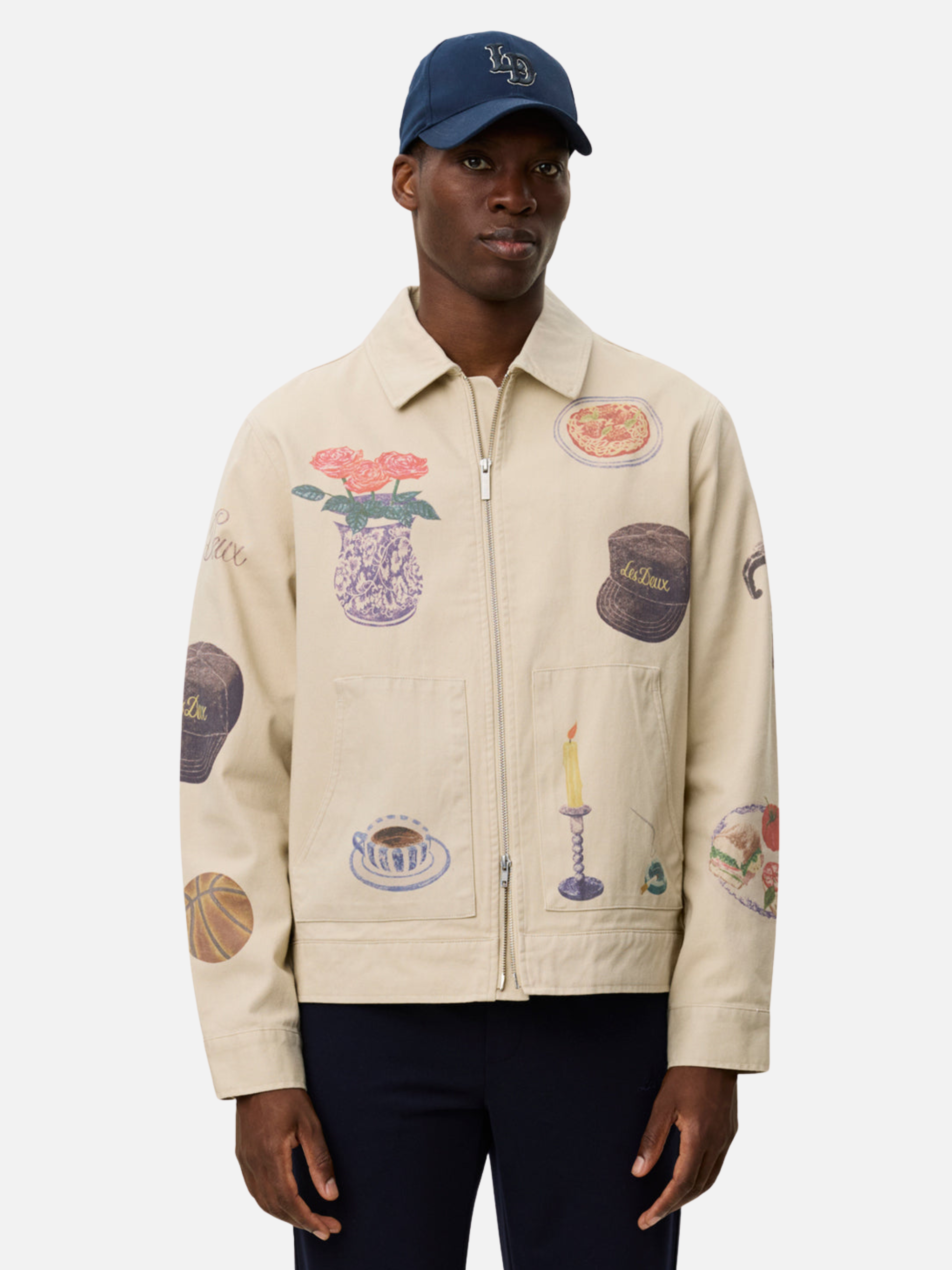 Les Deux Robert AOP All Over Print Twill Zip Up Jacket Artsy Art Design Oyster Gray White Unique Print Men’s Jackets Outerwear for Fall Winter for Men Athens GA Georgia Kempt Menswear Store Near Me