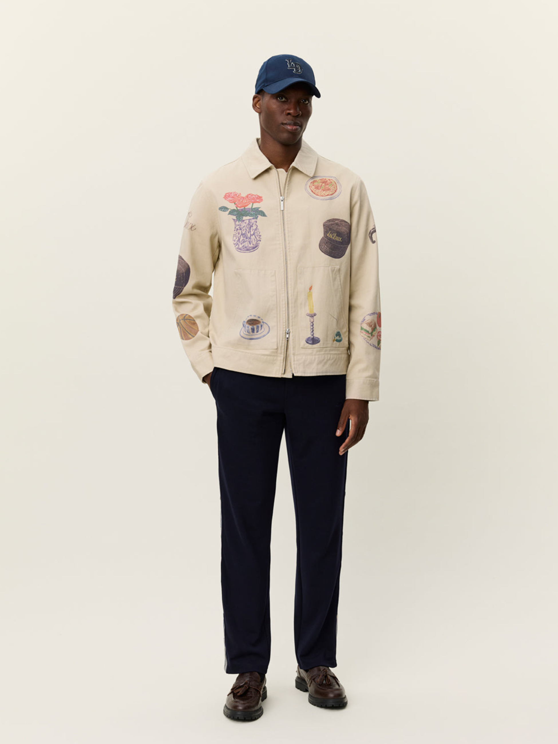 Les Deux Robert AOP All Over Print Twill Zip Up Jacket Artsy Art Design Oyster Gray White Unique Print Men’s Jackets Outerwear for Fall Winter for Men Athens GA Georgia Kempt Menswear Store Near Me