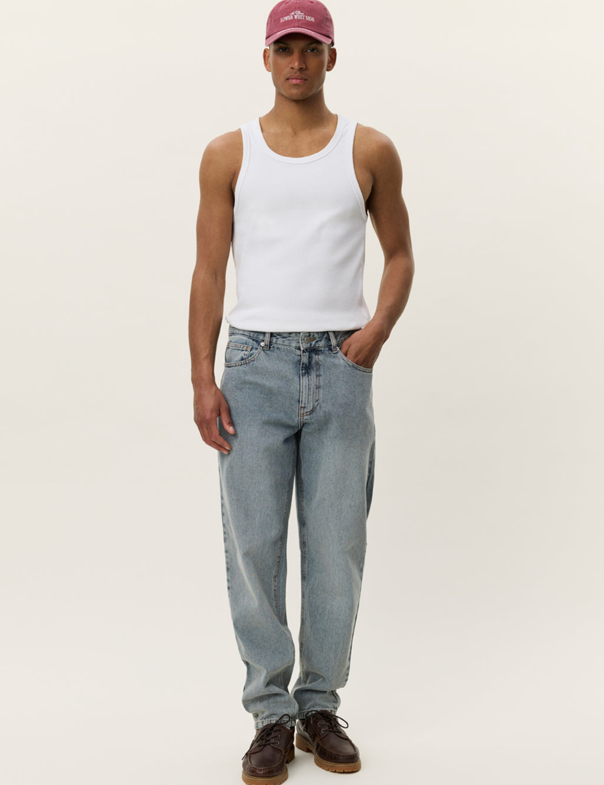 Les Deux Ryder Washed Denim Jeans Pants Loose Tapered Fit Light Indigo Wash Pants Bottoms for Men Athens GA Georgia Kempt Menswear Store Near Me