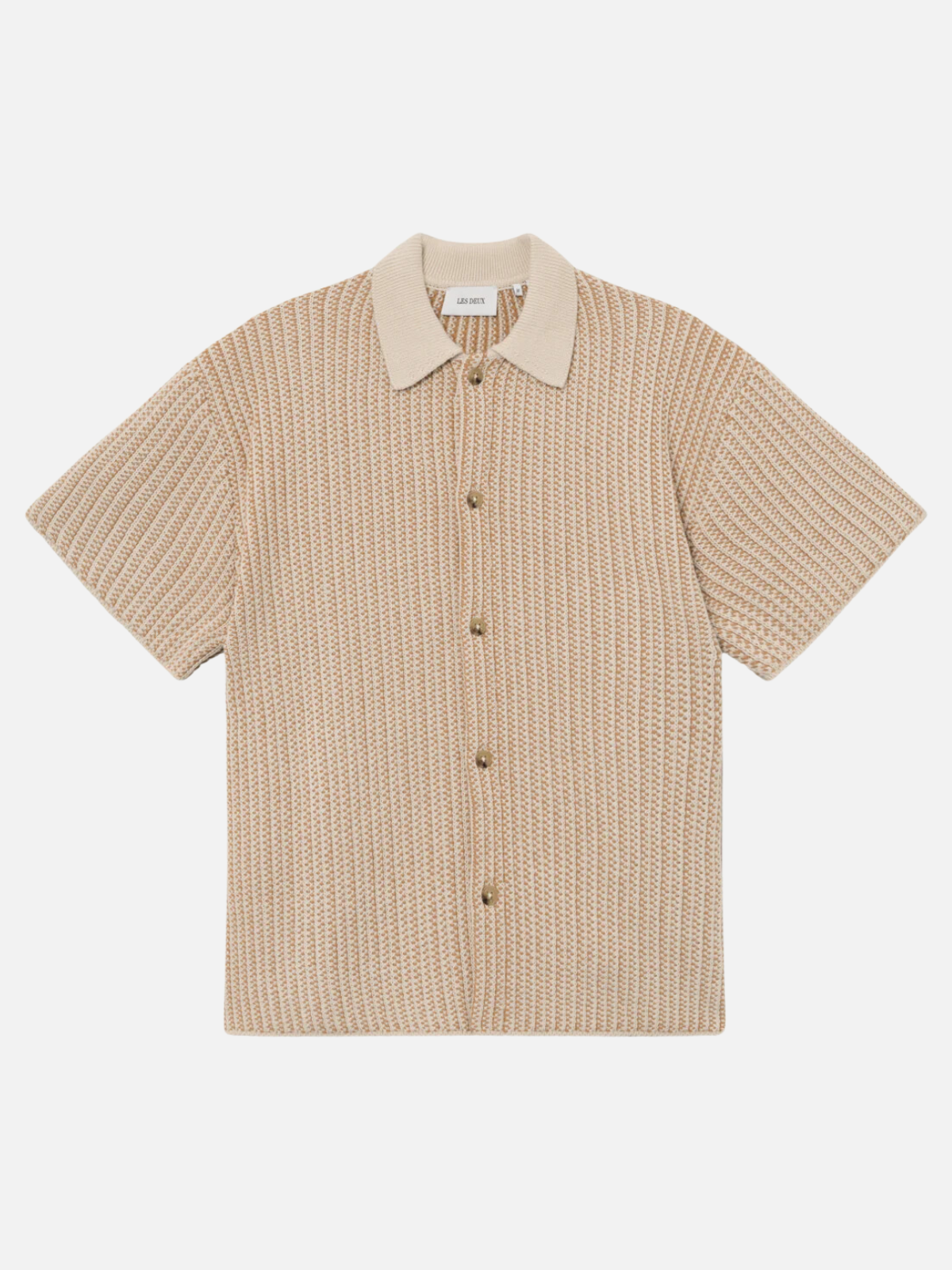 les deux easton knitted ss short sleeve shirt camel ivory 100% organic cotton sweater shirt kempt athens ga georgia men's clothing store