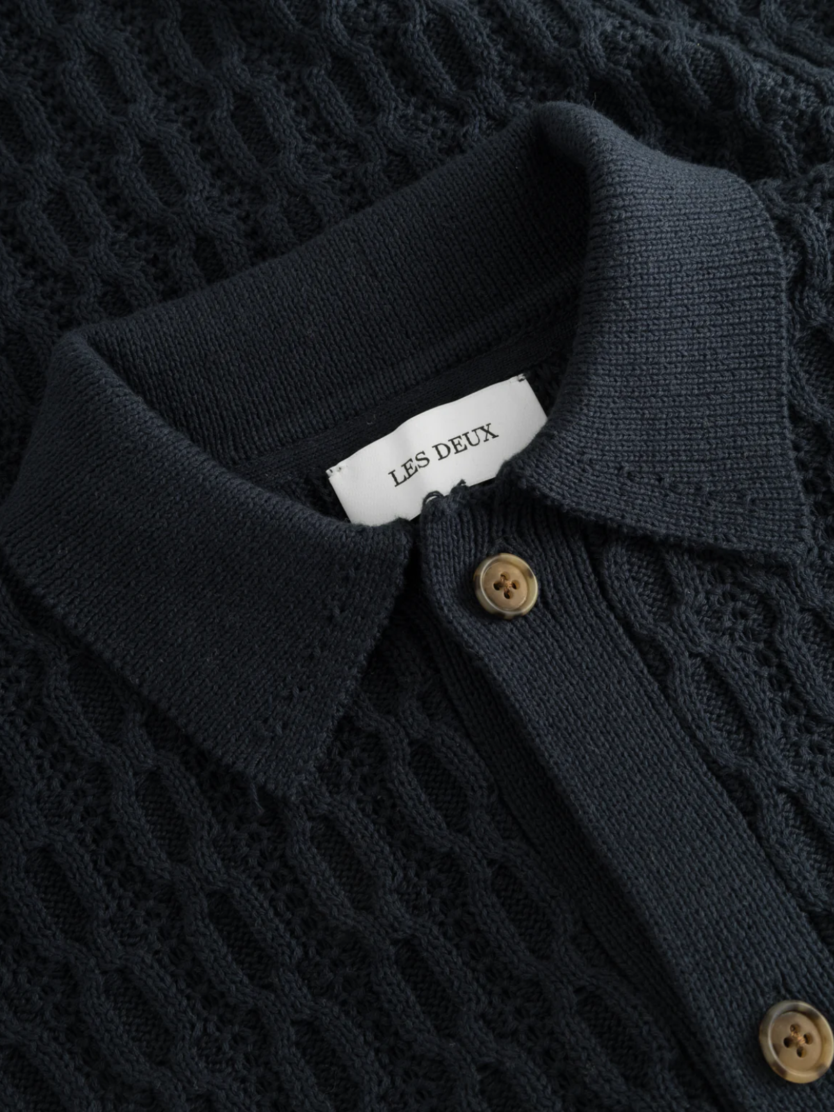 les deux garreett knitted ss short sleeve shirt dark navy cable knit sweater button down 100% cotton kempt athens ga georgia men's clothing store