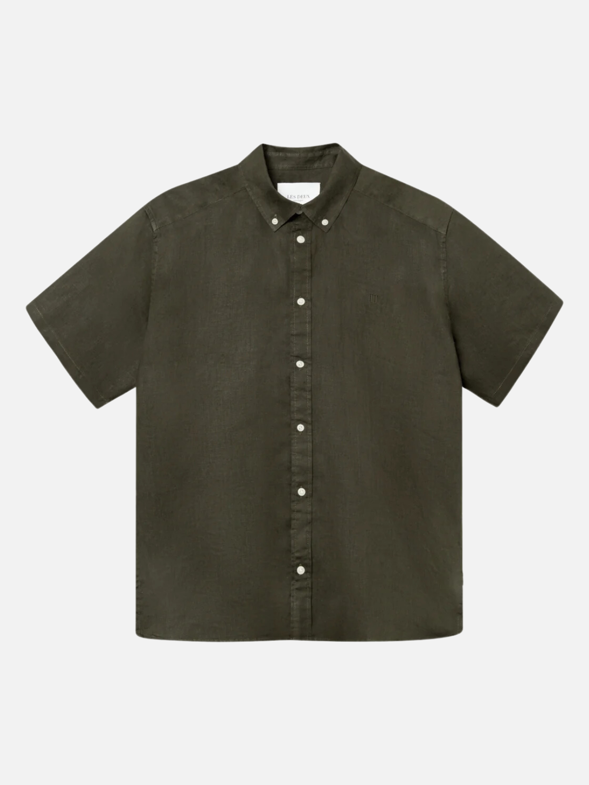 les deux kris linen ss short sleeve shirt dark green olive night 100% linen button down kempt athens ga georgia men's clothing store