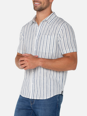 Liverpool Men’s SS Short Sleeve Button Up Shirt White Navy Collared Spring Summer Casual Top for Men Stripe Design Pattern Athens GA Georgia Kempt Menswear Store Near Me