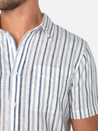 Liverpool Men’s SS Short Sleeve Button Up Shirt White Navy Collared Spring Summer Casual Top for Men Stripe Design Pattern Athens GA Georgia Kempt Menswear Store Near Me