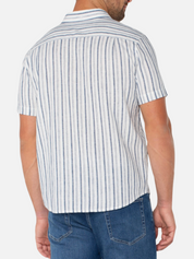 Liverpool Men’s SS Short Sleeve Button Up Shirt White Navy Collared Spring Summer Casual Top for Men Stripe Design Pattern Athens GA Georgia Kempt Menswear Store Near Me