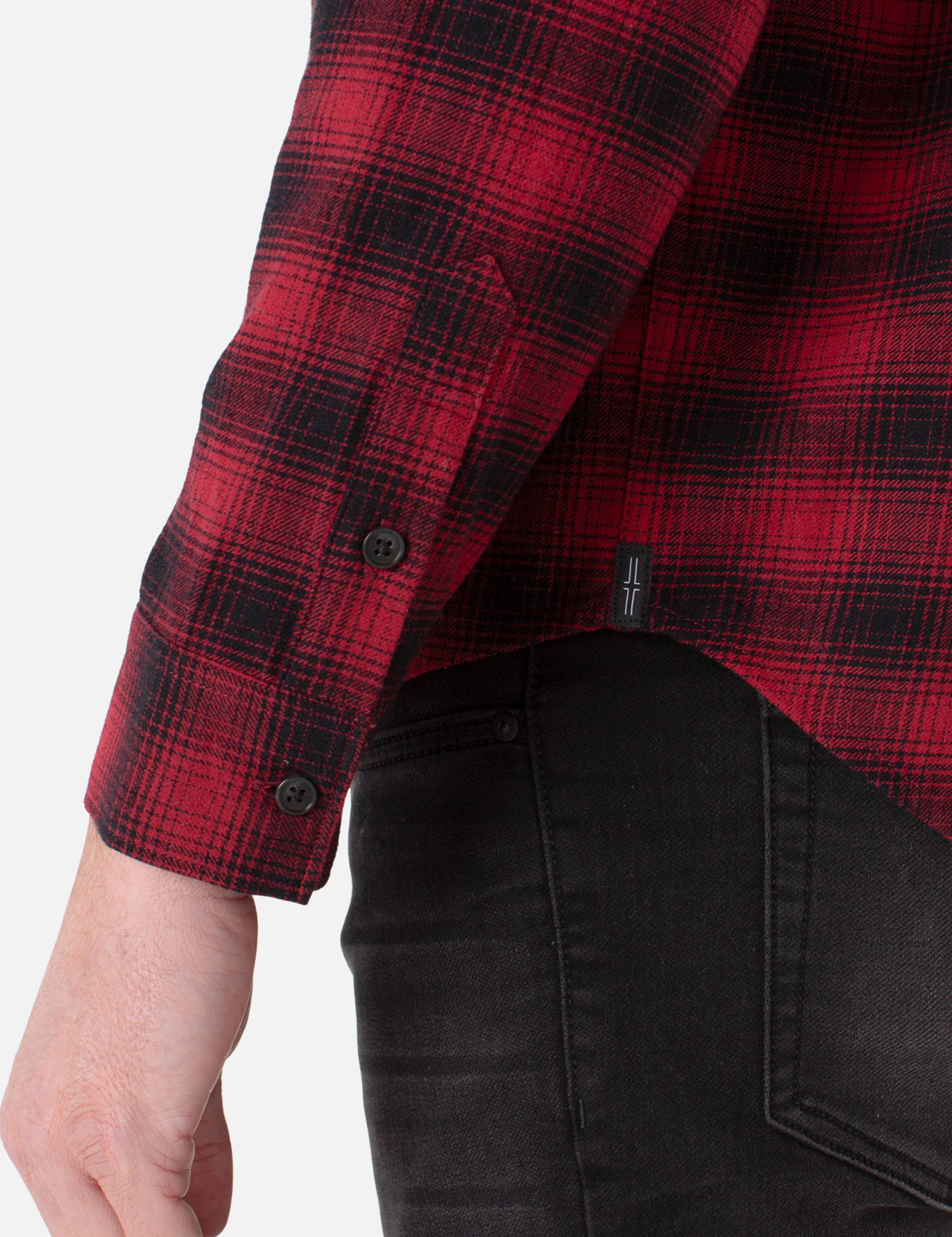 Liverpool Kahan Button Up Red Black Crimson Multi Plaid LS Long Sleeve Collared Button Up Athens GA Georgia Kempt Menswear Store Near Me