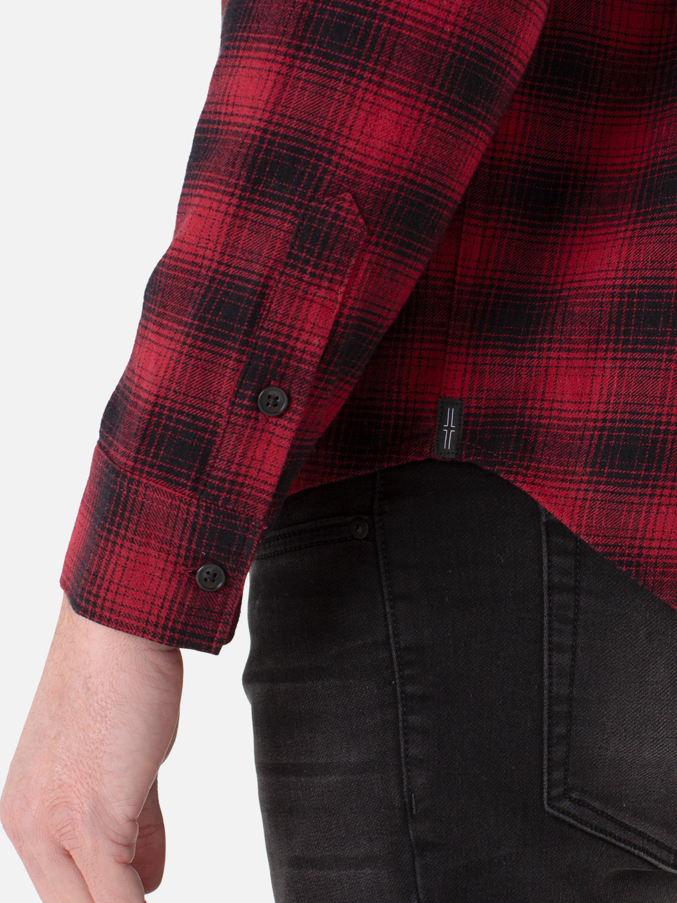 Liverpool Kahan Button Up Red Black Crimson Multi Plaid LS Long Sleeve Collared Button Up Athens GA Georgia Kempt Menswear Store Near Me