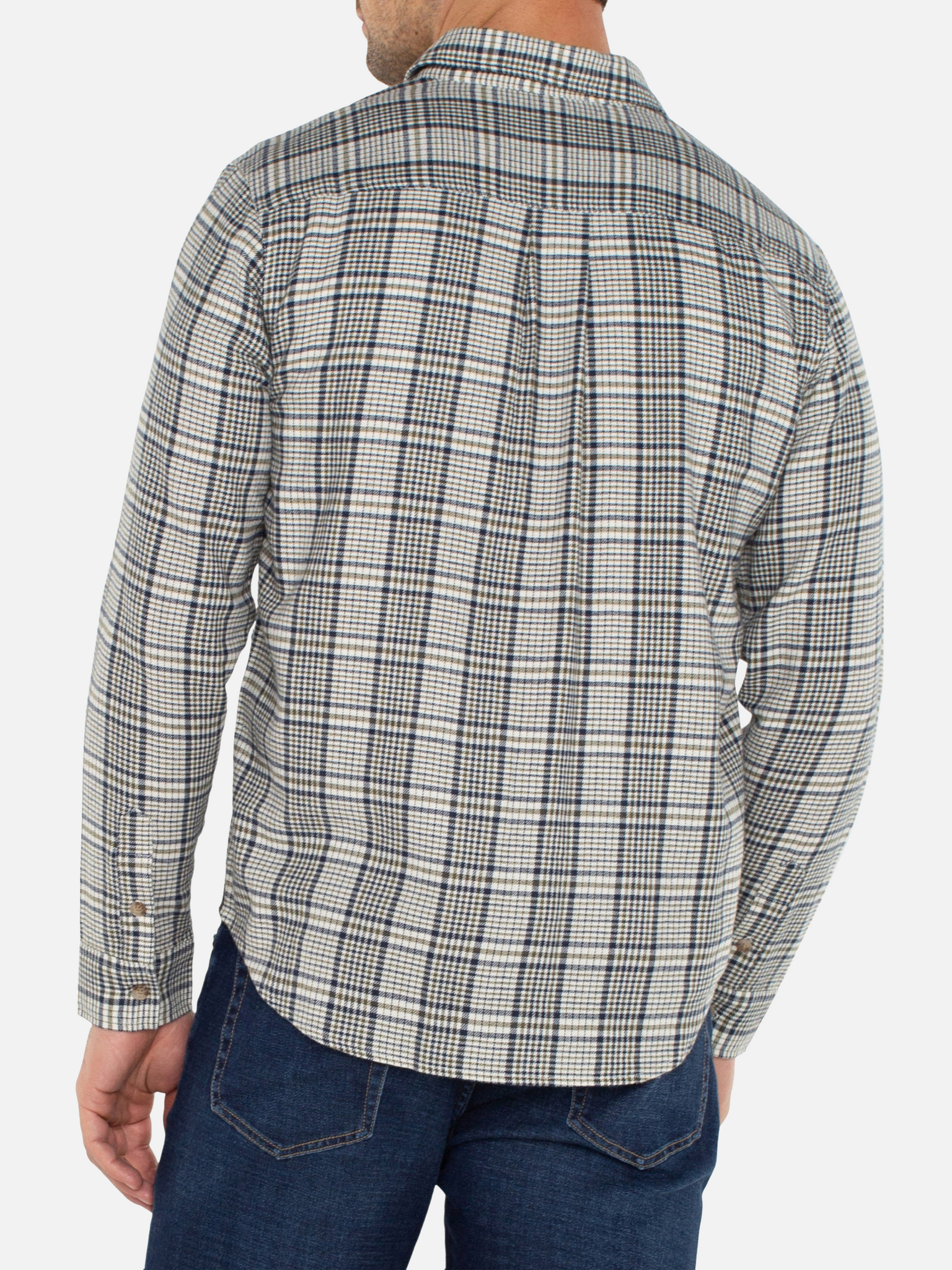 Liverpool LS Long Sleeve Double Front Pocket Collared Button Up Plaid Men’s Top for Men Ivory Navy Olive Multicolor Athens GA Georgia Kempt Menswear Store Near Me