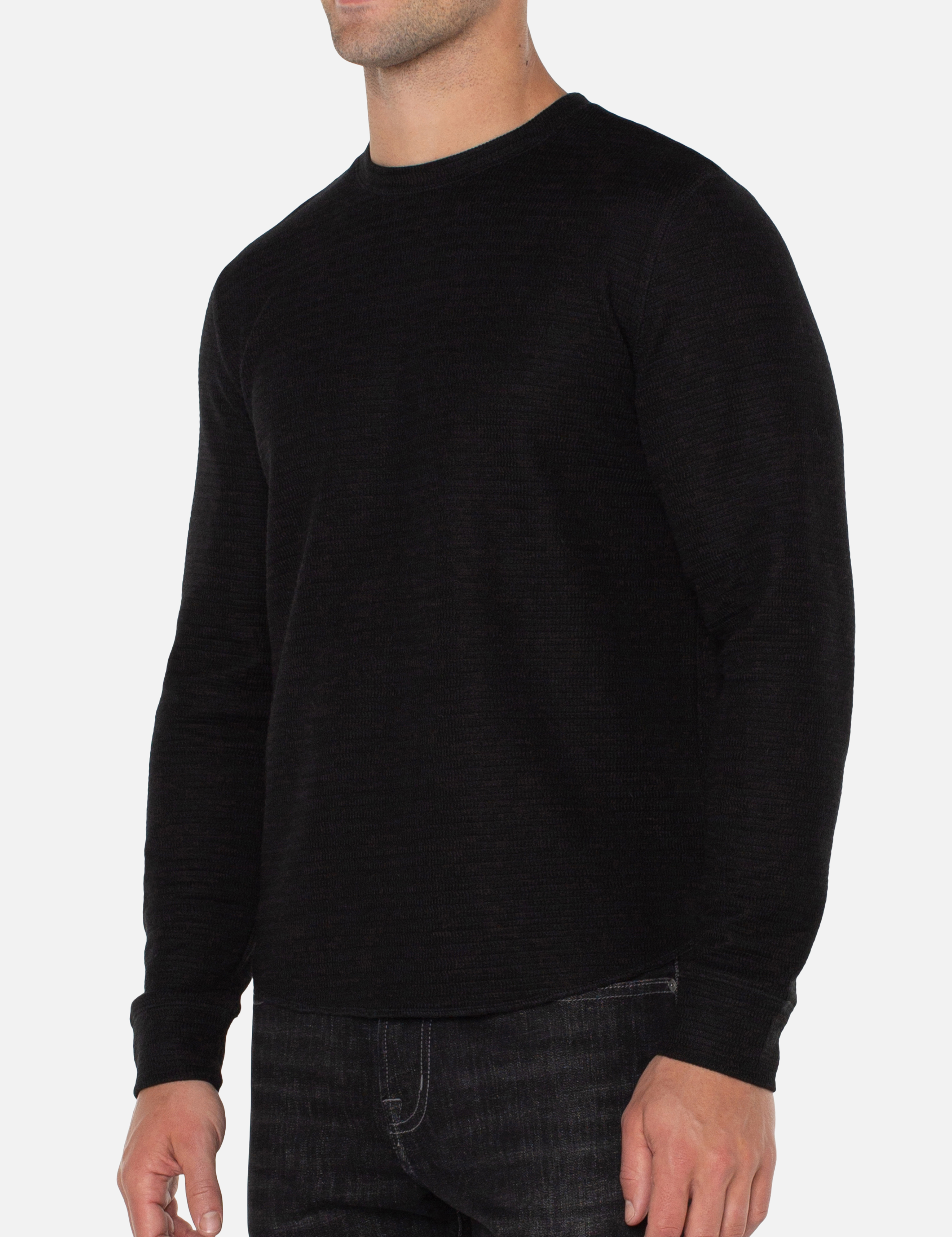 Liverpool Long Sleeve LS Crew Black Shirt Double Knit Texture Fall Winter Men’s Tops for Men Athens GA Georgia Kempt Menswear Store Near Me