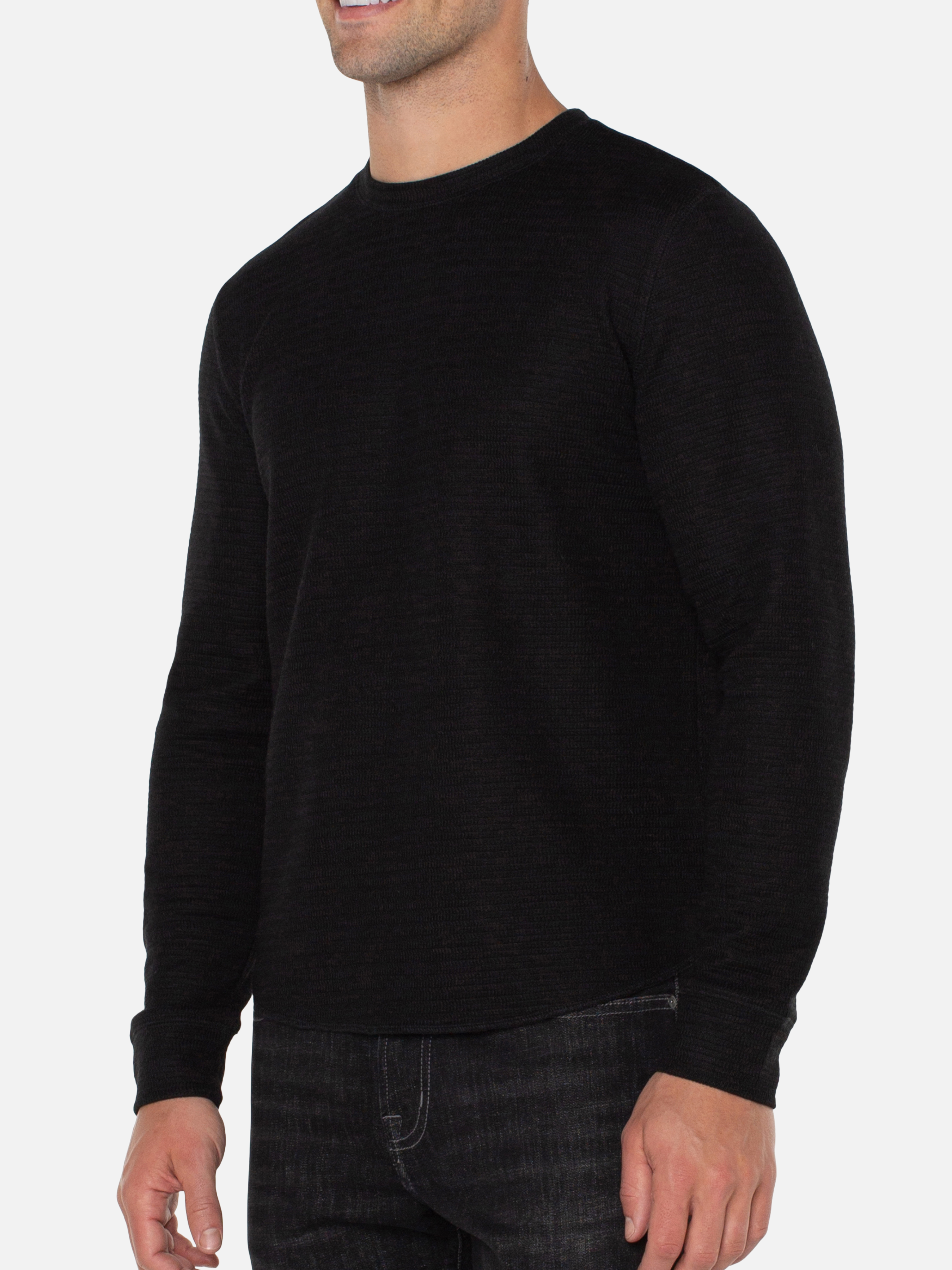 Liverpool Long Sleeve LS Crew Black Shirt Double Knit Texture Fall Winter Men’s Tops for Men Athens GA Georgia Kempt Menswear Store Near Me