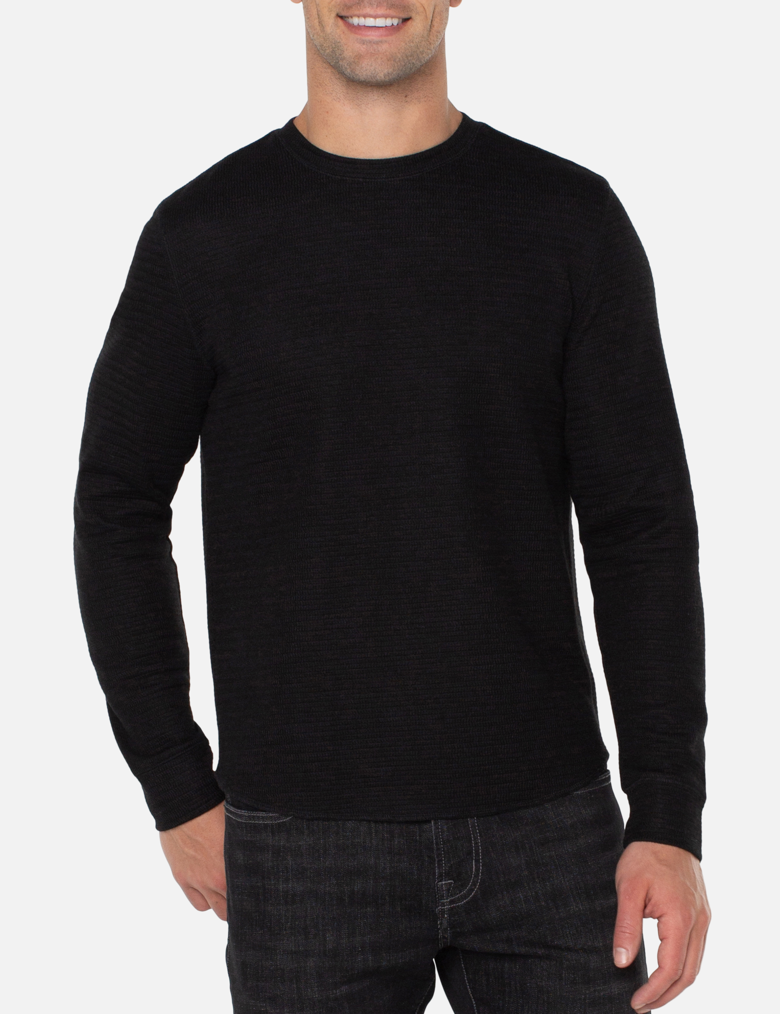 Liverpool Long Sleeve LS Crew Black Shirt Double Knit Texture Fall Winter Men’s Tops for Men Athens GA Georgia Kempt Menswear Store Near Me