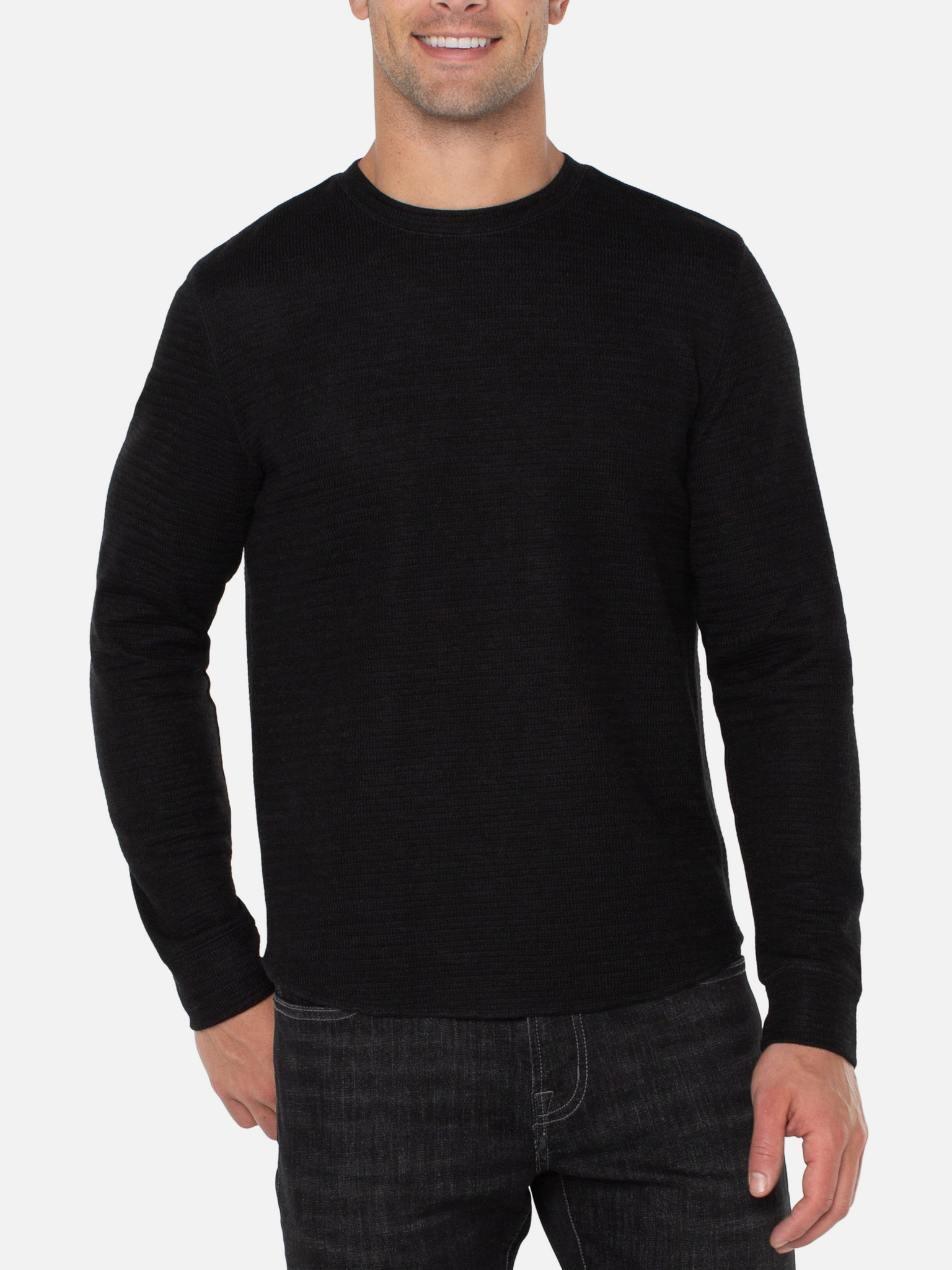 Liverpool Long Sleeve LS Crew Black Shirt Double Knit Texture Fall Winter Men’s Tops for Men Athens GA Georgia Kempt Menswear Store Near Me