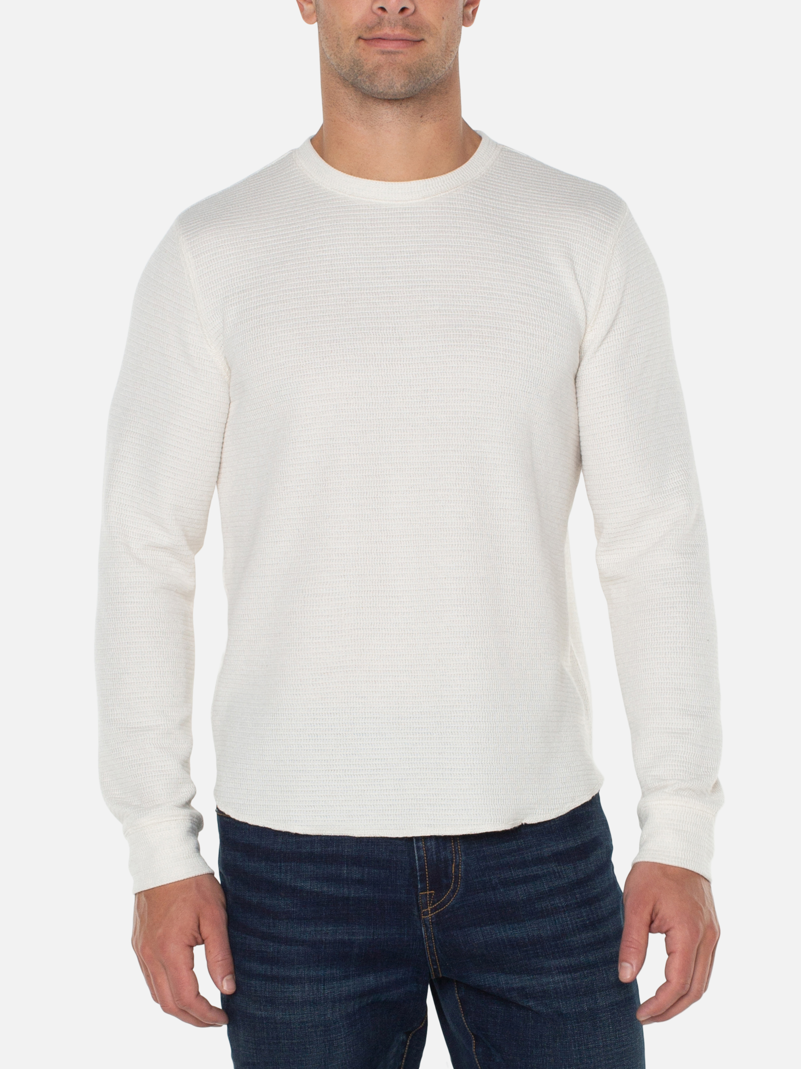 Liverpool Long Sleeve LS Crew Cream White Shirt Double Knit Texture Fall Winter Men’s Tops for Men Athens GA Georgia Kempt Menswear Store Near Me