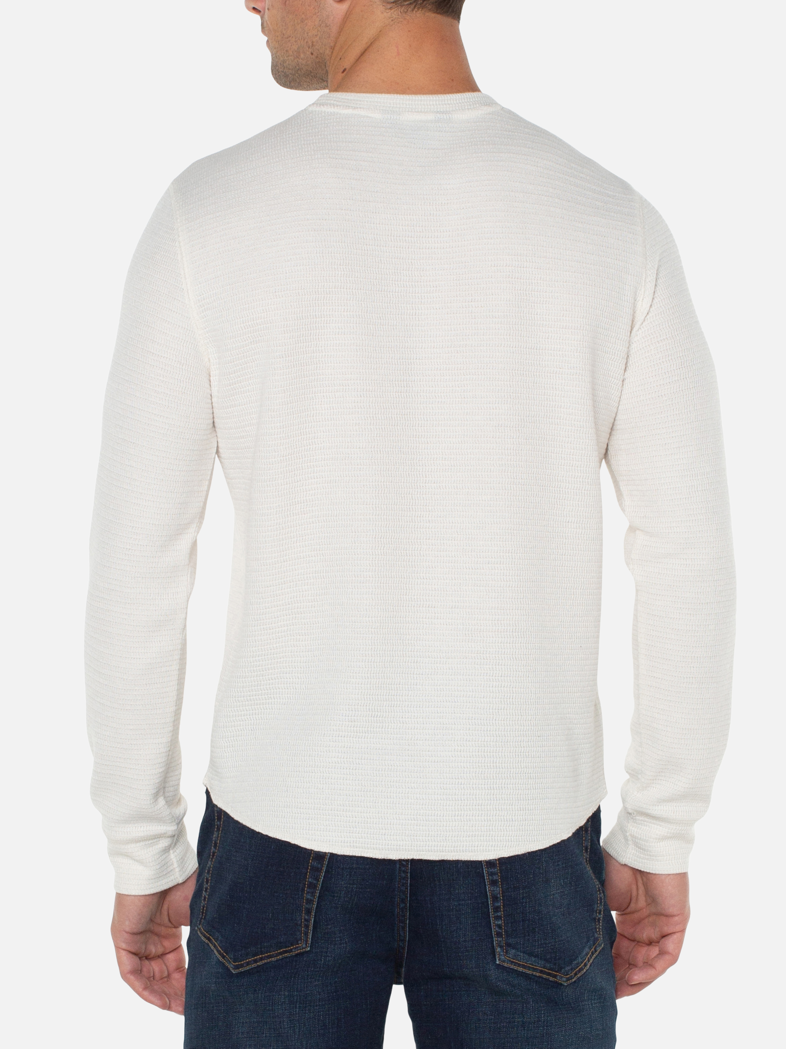 Liverpool Long Sleeve LS Crew Cream White Shirt Double Knit Texture Fall Winter Men’s Tops for Men Athens GA Georgia Kempt Menswear Store Near Me