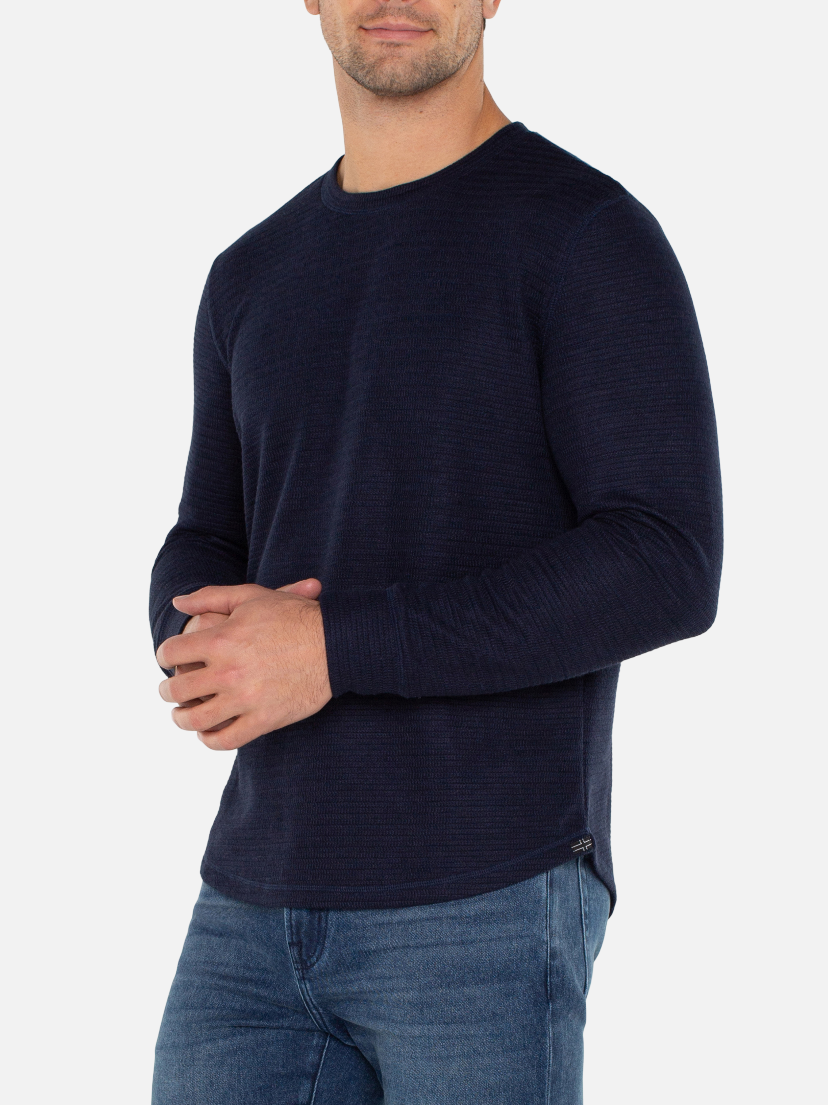 Liverpool Long Sleeve LS Crew Navy Blue Shirt Double Knit Texture Fall Winter Men’s Tops for Men Athens GA Georgia Kempt Menswear Store Near Me