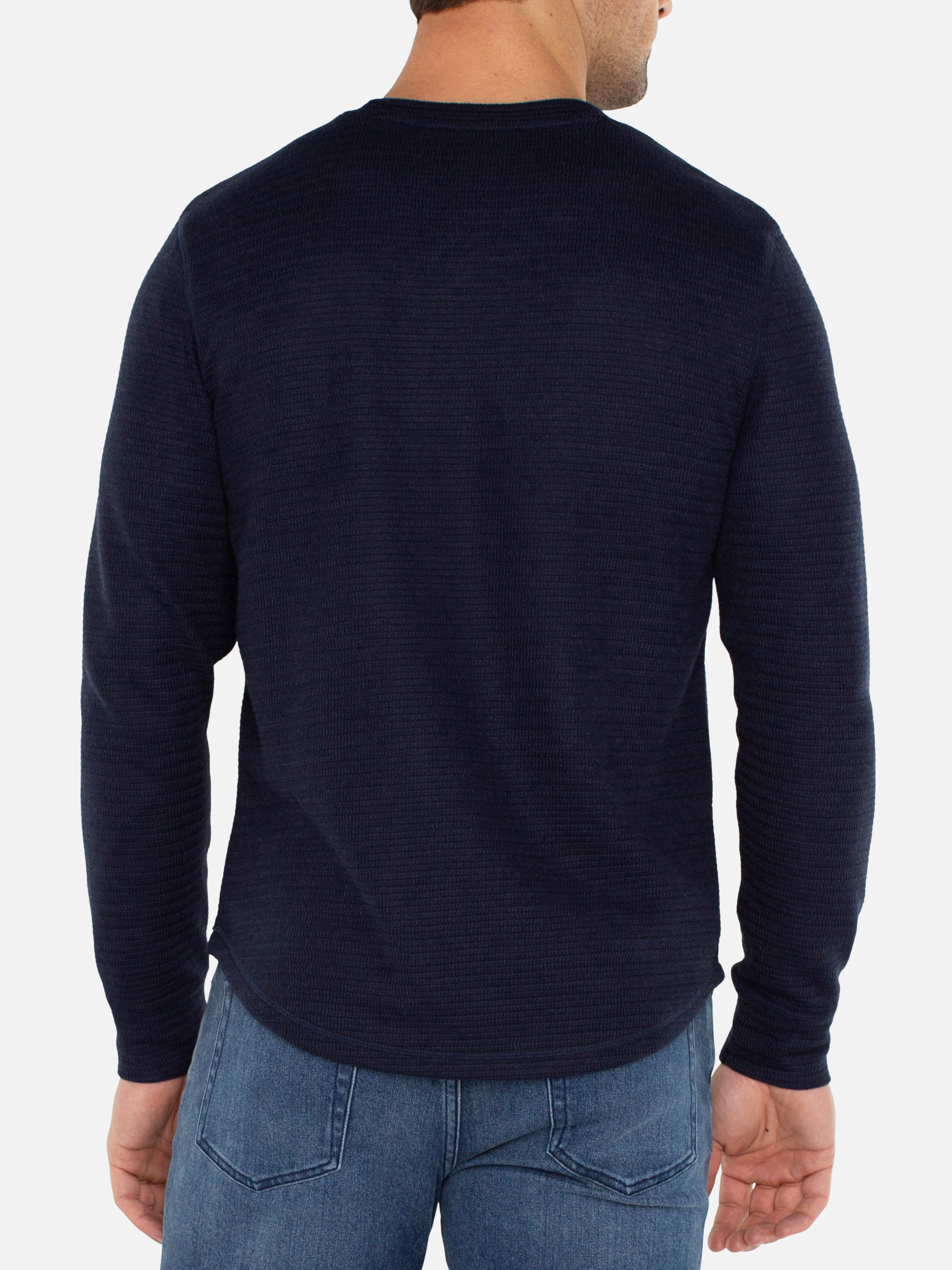 Liverpool Long Sleeve LS Crew Navy Blue Shirt Double Knit Texture Fall Winter Men’s Tops for Men Athens GA Georgia Kempt Menswear Store Near Me