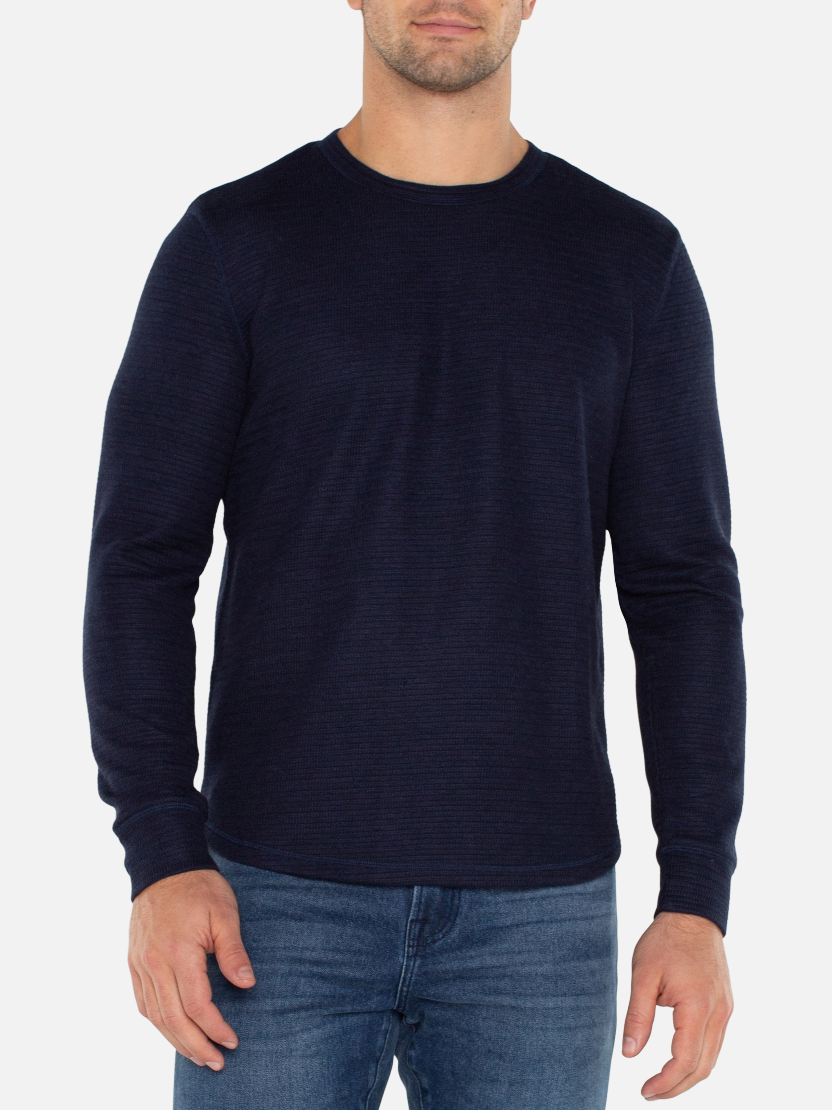 Liverpool Long Sleeve LS Crew Navy Blue Shirt Double Knit Texture Fall Winter Men’s Tops for Men Athens GA Georgia Kempt Menswear Store Near Me