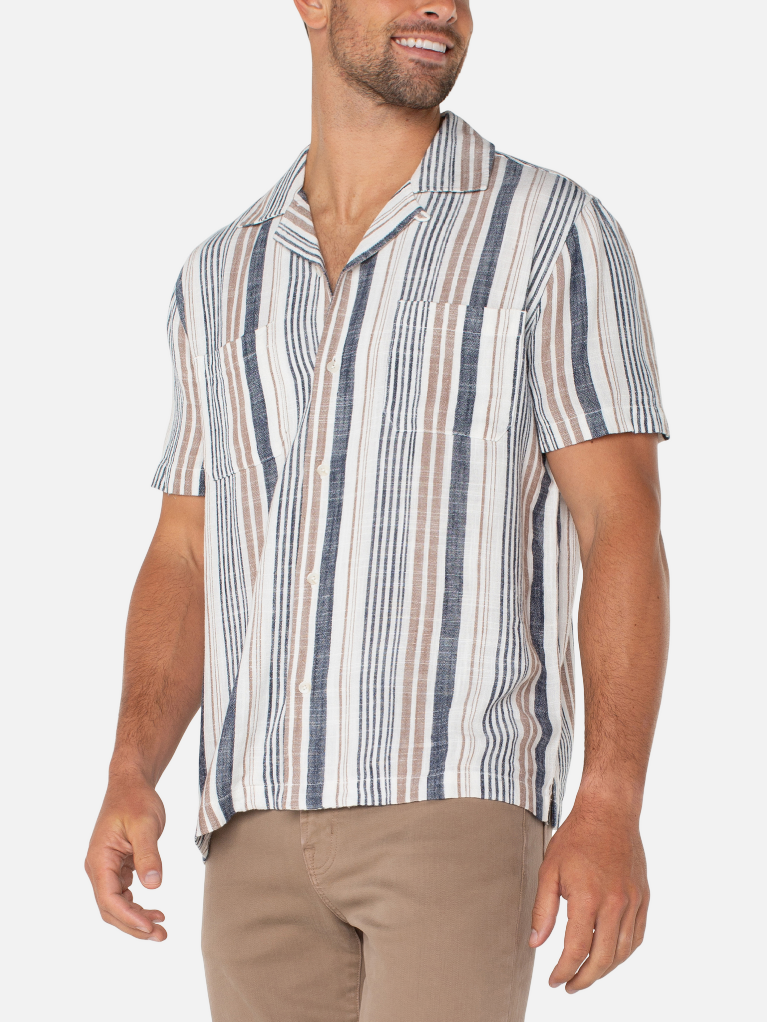 Liverpool Stripe Cuban Collar Button Down Shirt Mens Spring Clothing Kempt Athens Georgia Mens Shop
