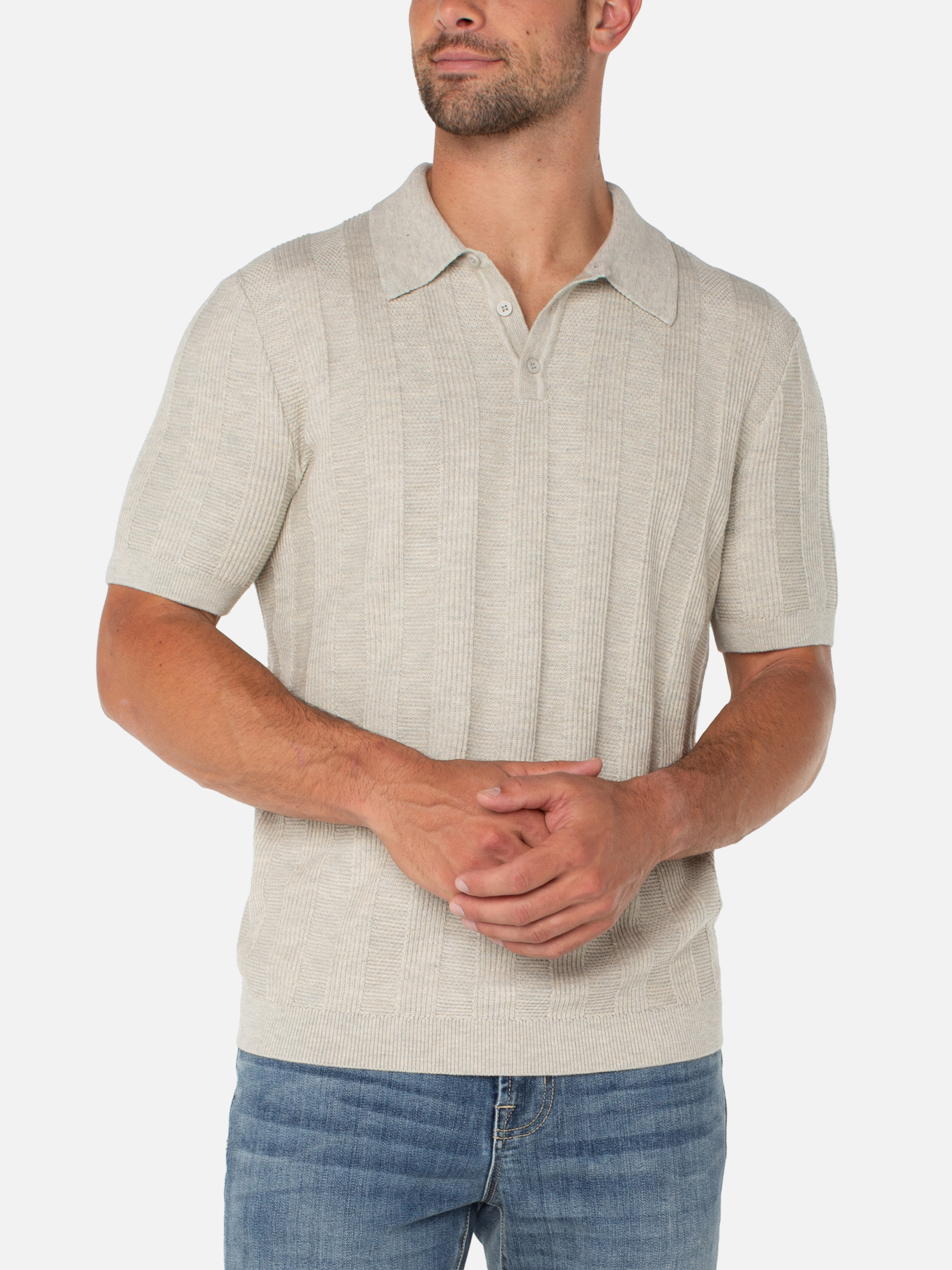 Liverpool Hudson Knit Sweater Polo Oatmeal Knit Men’s Top for Men Athens GA Georgia Kempt Menswear Store Near Me Light 