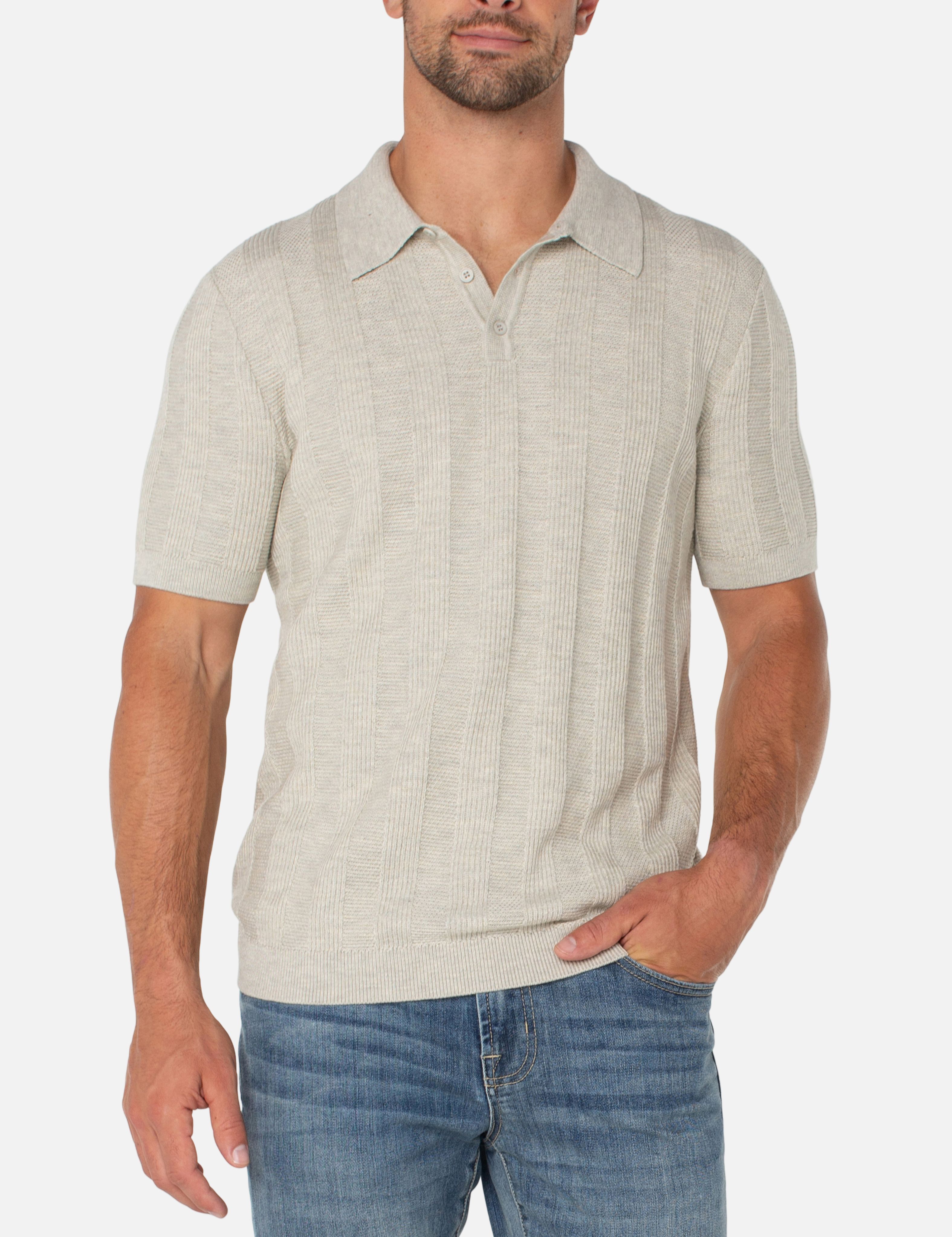 Liverpool Hudson Knit Sweater Polo Oatmeal Knit Men’s Top for Men Athens GA Georgia Kempt Menswear Store Near Me Light 