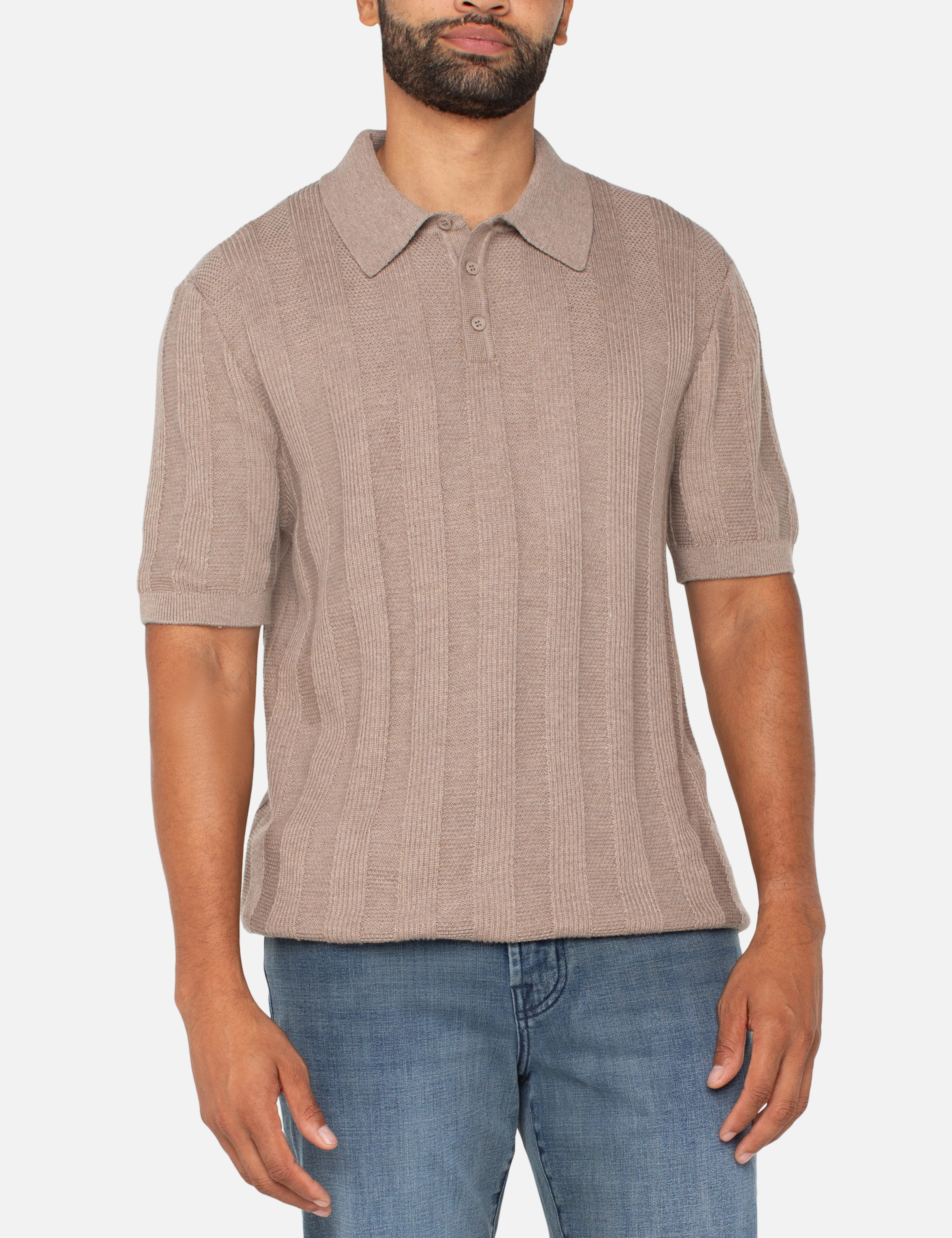 Liverpool Sweater Polo Taupe Knit SS Short Sleeve Men’s Top for Men Athens GA Georgia Kempt Menswear Store Near Me