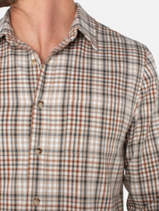 Liverpool Santa Fe Button Up Collared Khaki Rust Plaid Pattern Multi-Colored LS Long Sleeve Men’s Fall Winter Tops for Men Athens GA Georgia Kempt Menswear Store Near Me