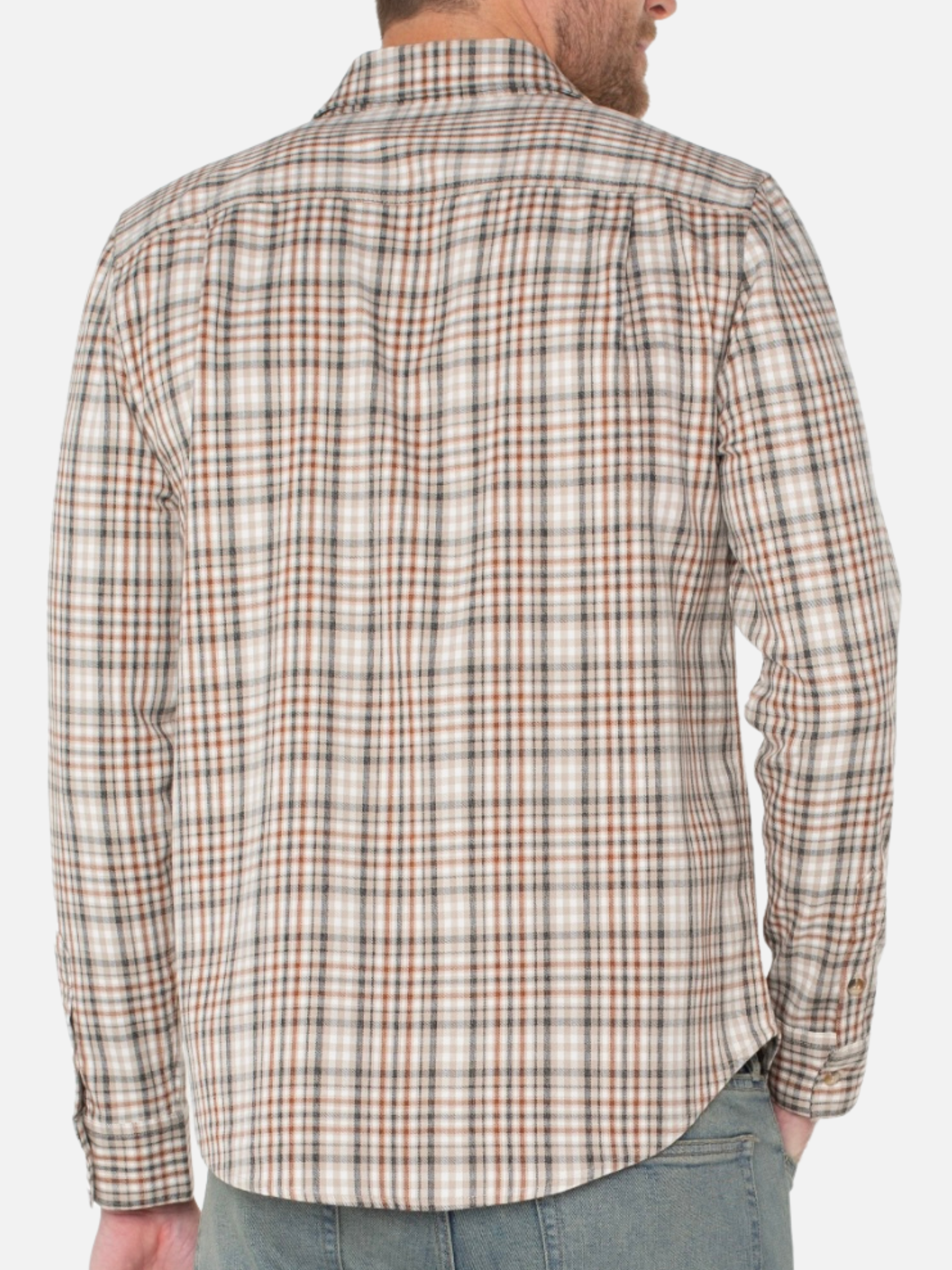 Liverpool Santa Fe Button Up Collared Khaki Rust Plaid Pattern Multi-Colored LS Long Sleeve Men’s Fall Winter Tops for Men Athens GA Georgia Kempt Menswear Store Near Me