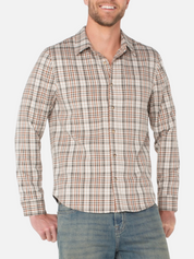 Liverpool Santa Fe Button Up Collared Khaki Rust Plaid Pattern Multi-Colored LS Long Sleeve Men’s Fall Winter Tops for Men Athens GA Georgia Kempt Menswear Store Near Me